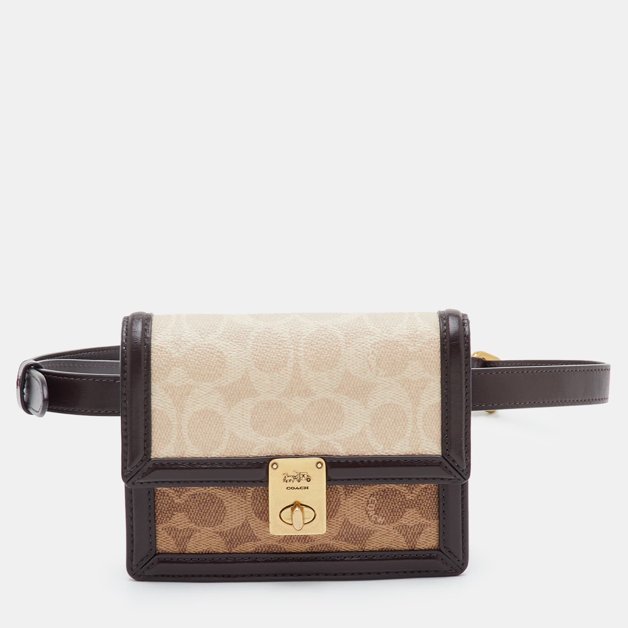 Coach Hutton Beige/Brown Signature Coated Canvas and Leather Belt Bag