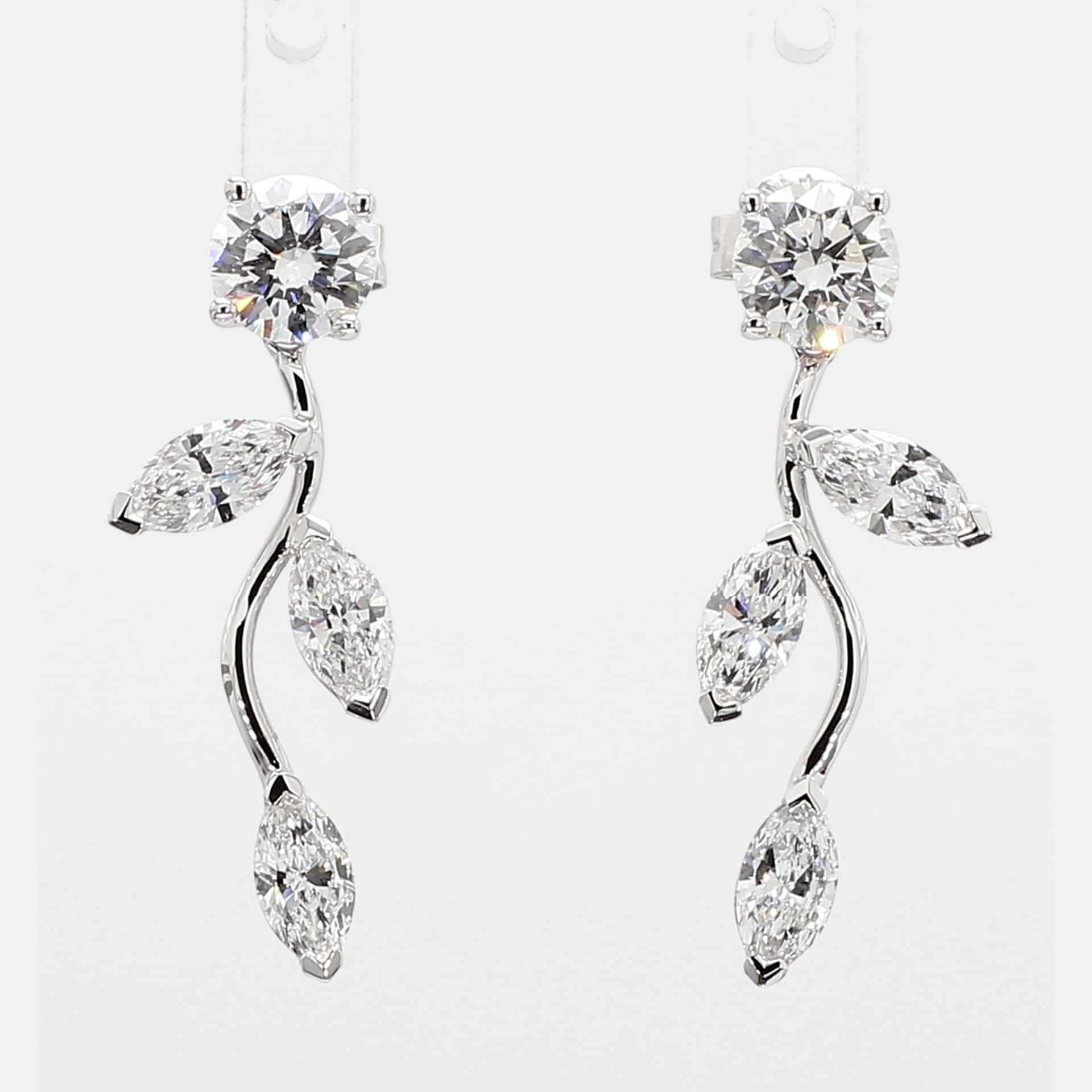 2.20 cts Lab Grown Diamond 14k White Gold Fancy Mix Earrings