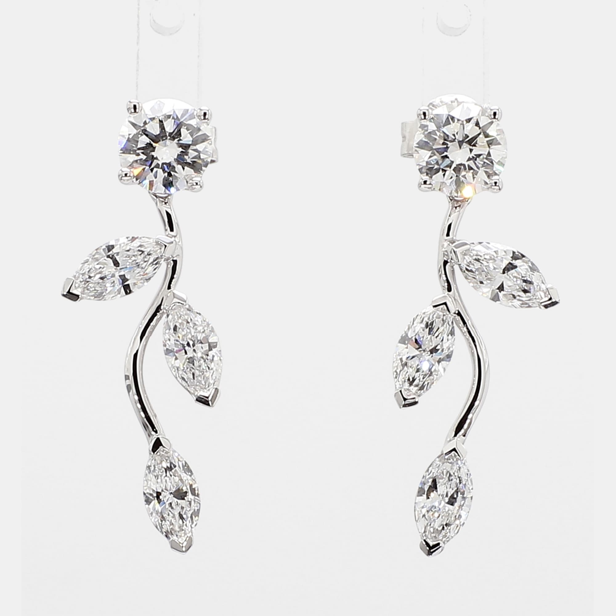 2.20 cts Lab Grown Diamond 14k White Gold Fancy Mix Earrings