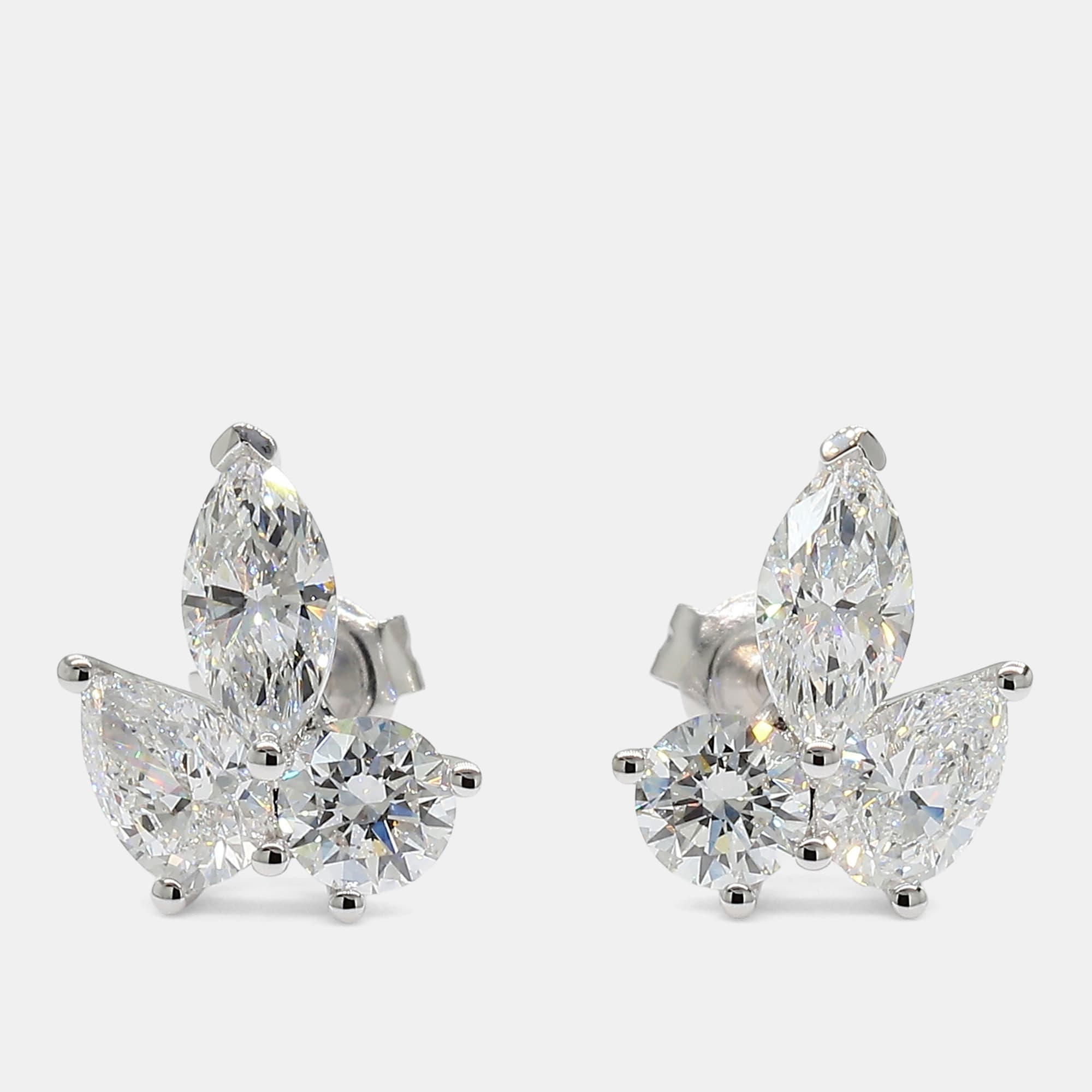 1.72 cts Lab Grown Diamond 14k White Gold Fancy Mix Studs