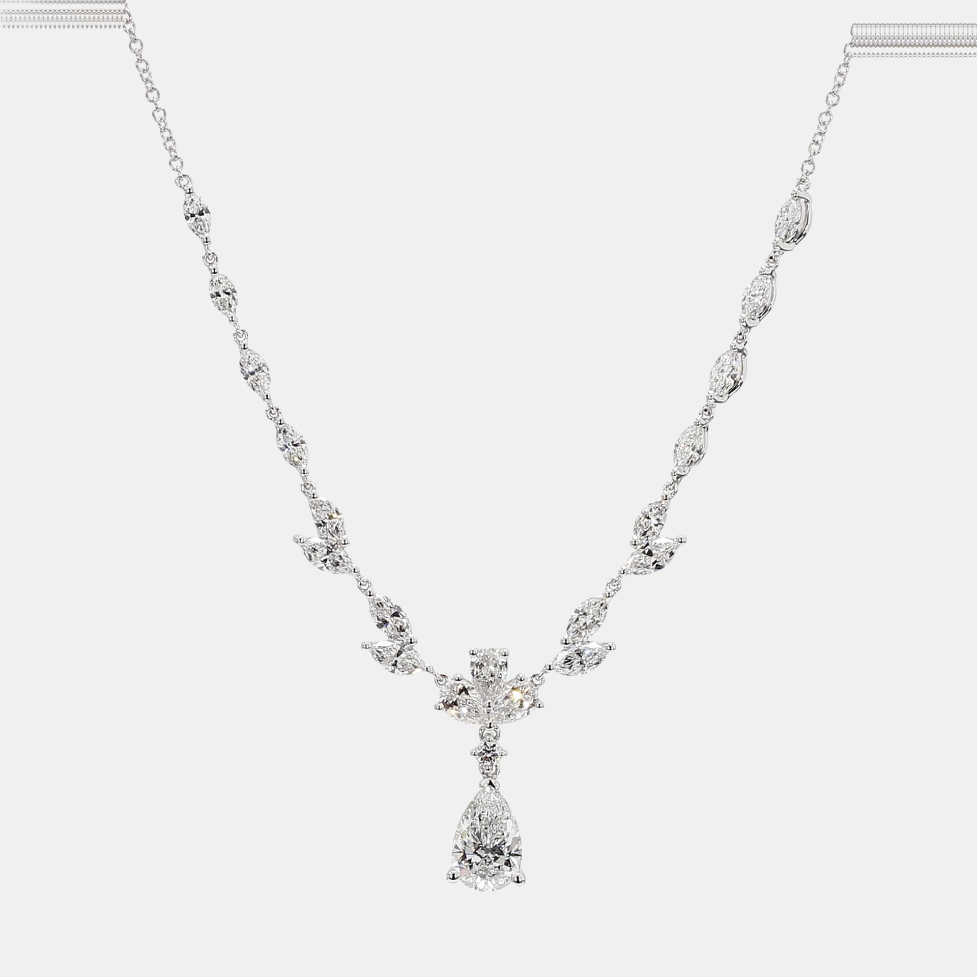 2.95 cts Lab Grown Diamond 14k White Gold Fancy Mix Necklace