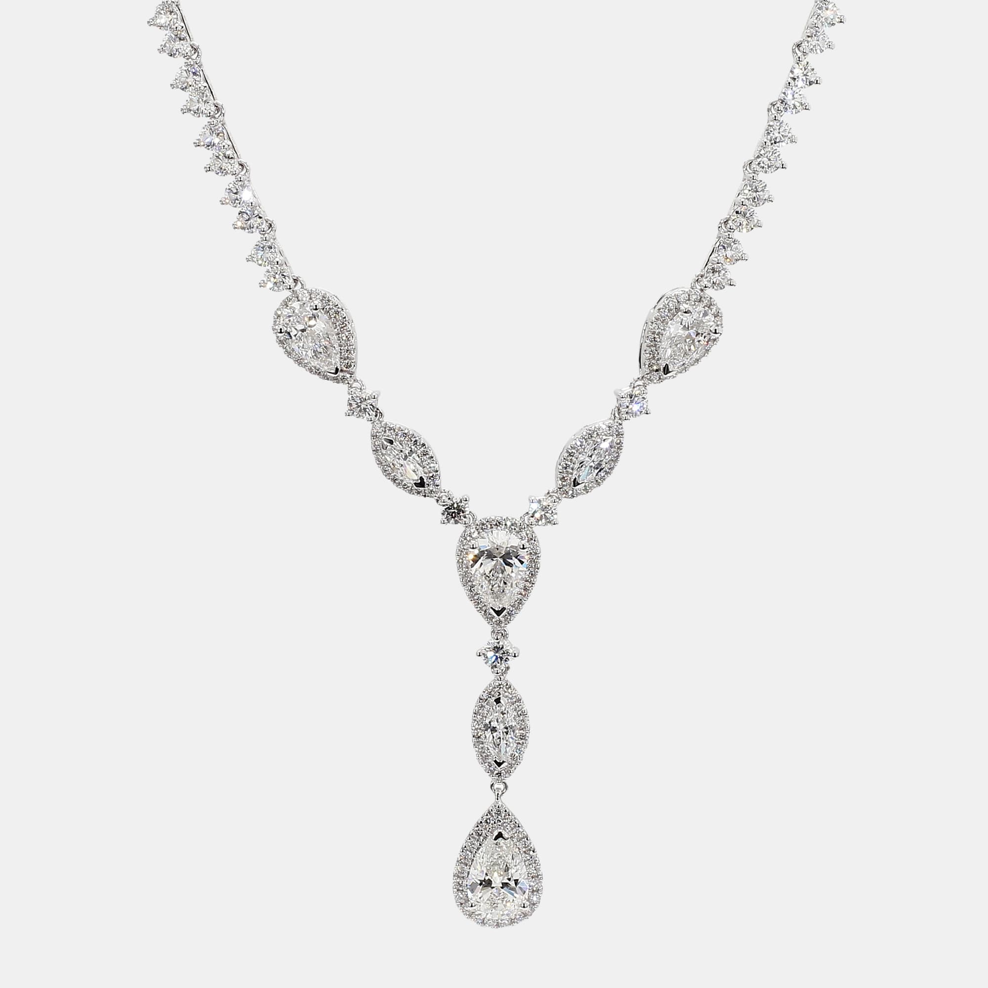 12.44 cts Halo Lab Grown Diamond 14k White Gold Fancy Mix Necklace