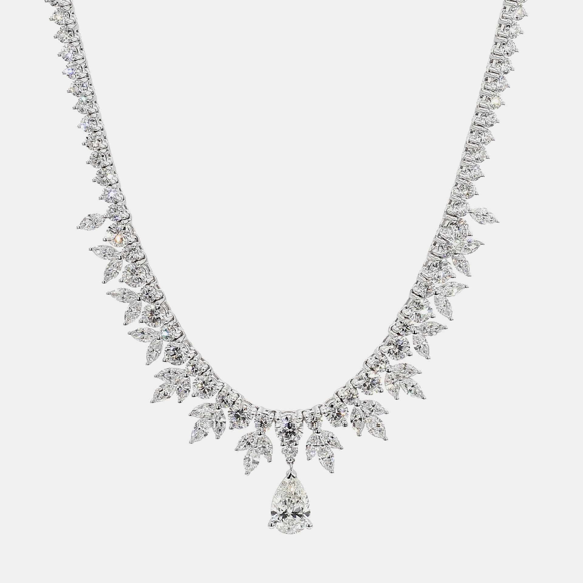 13.43 cts Lab Grown Diamond 14k White Gold Mix Floral Necklace