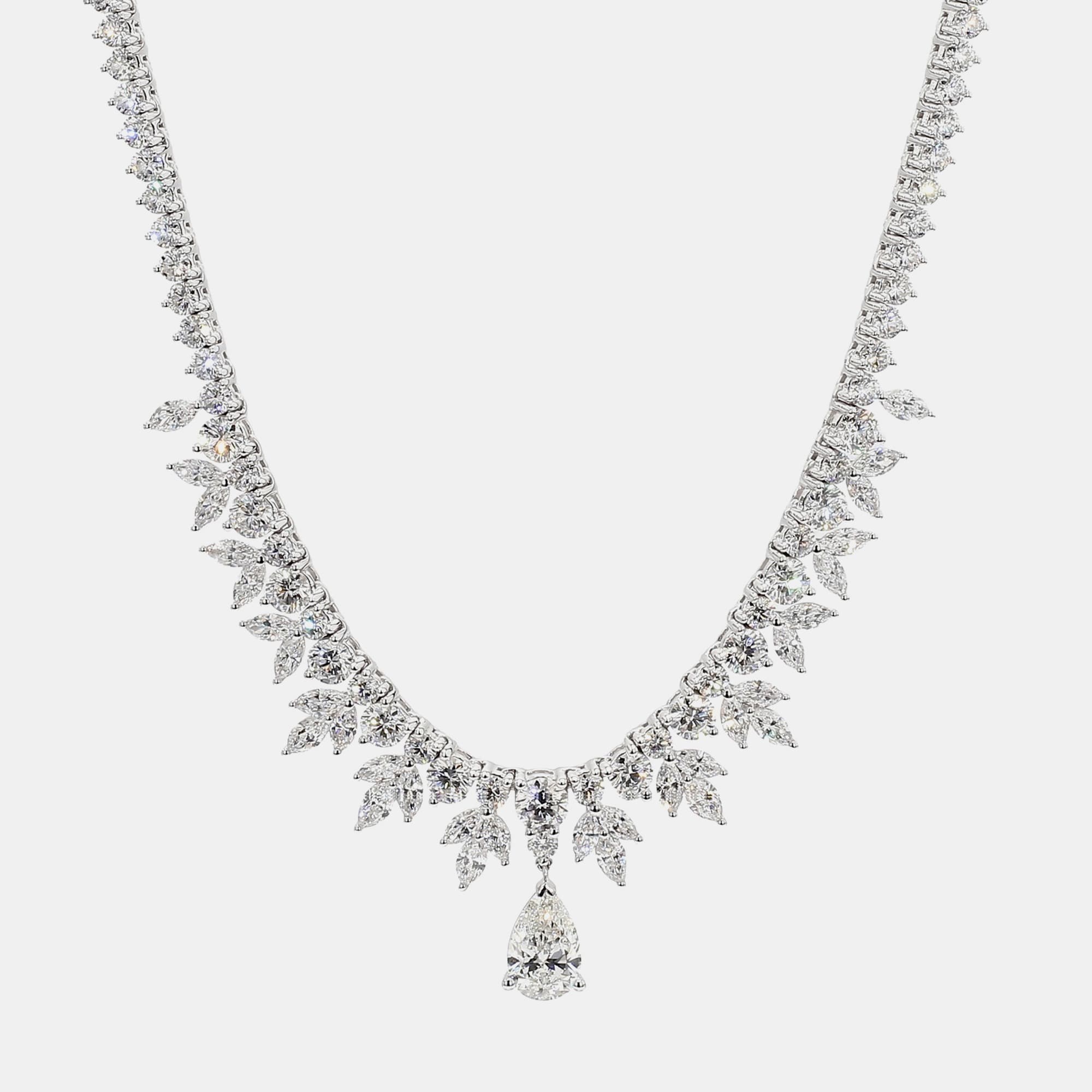 13.43 cts Lab Grown Diamond 14k White Gold Mix Floral Necklace