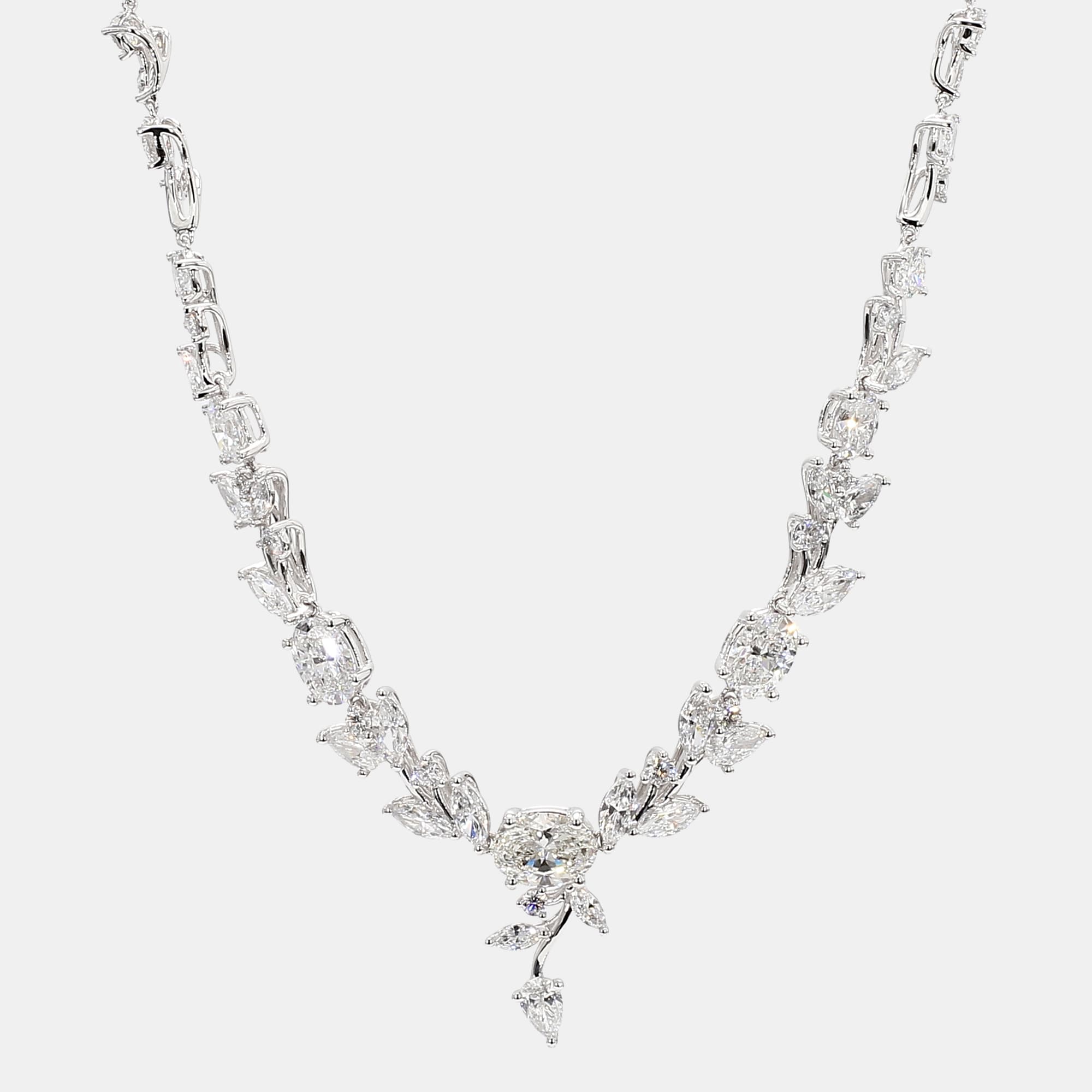 11.96 cts Lab Grown Diamond 14k White Gold Mix Floral Necklace