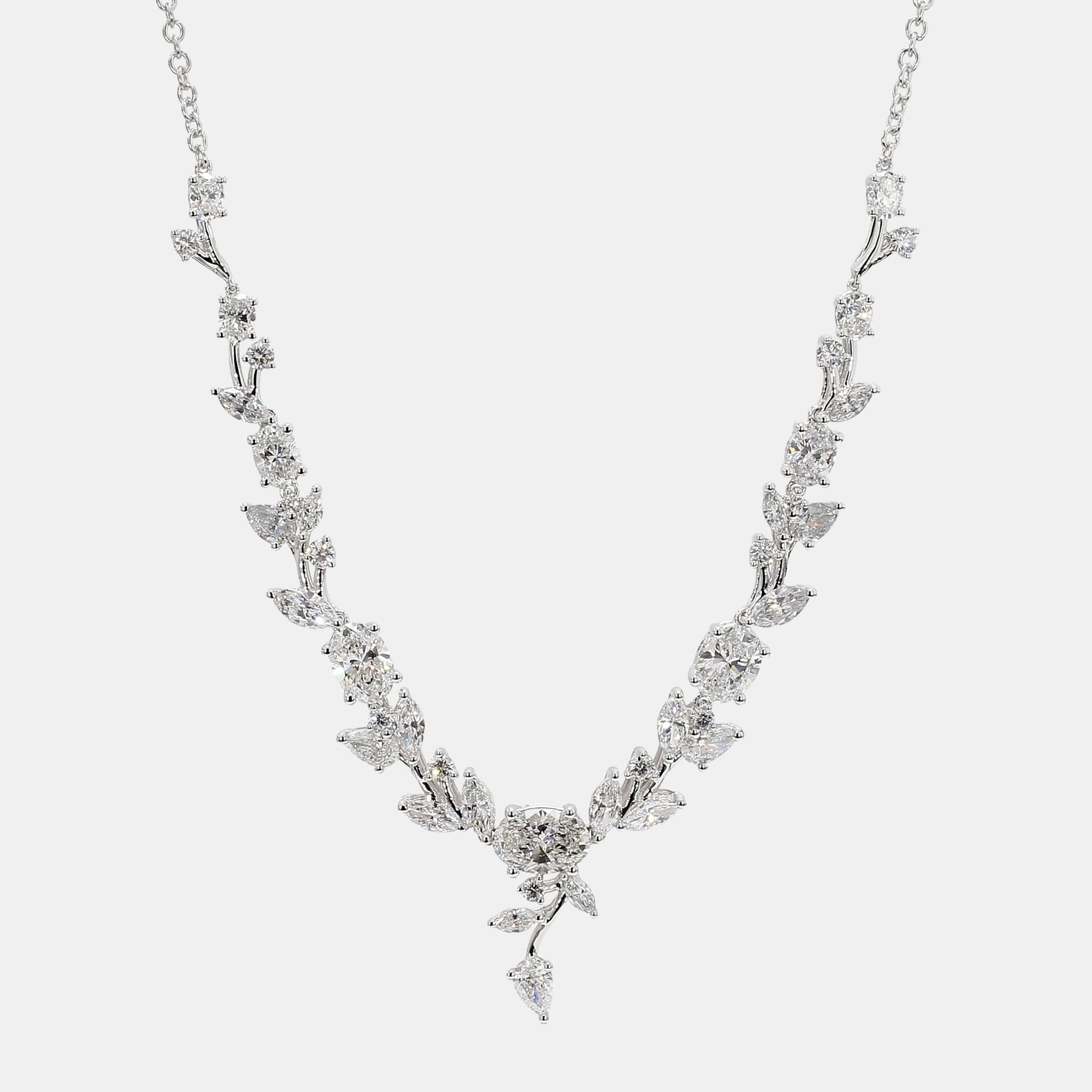 7.09 cts Lab Grown Diamond 14k White Gold Mix Floral Necklace
