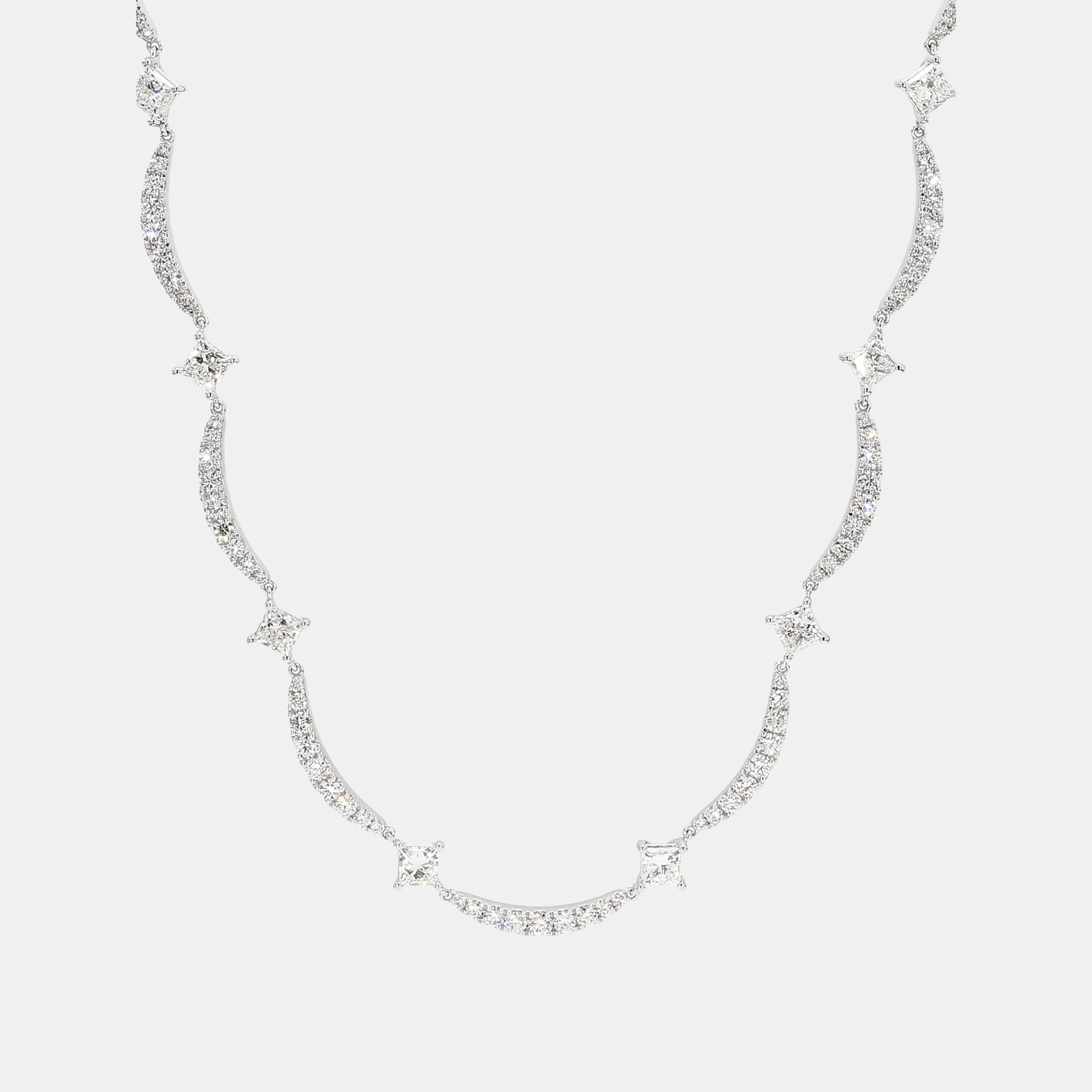 7.98 cts Lab Grown Diamond 14k White Gold Mix Curved Bar Station Necklace
