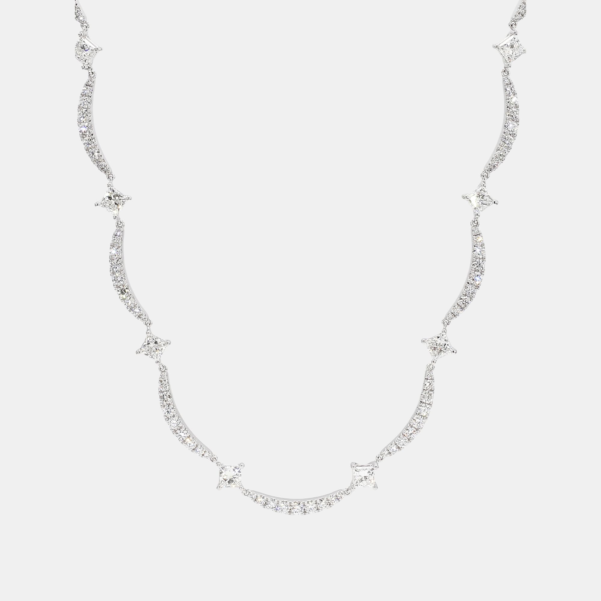 7.98 cts Lab Grown Diamond 14k White Gold Mix Curved Bar Station Necklace