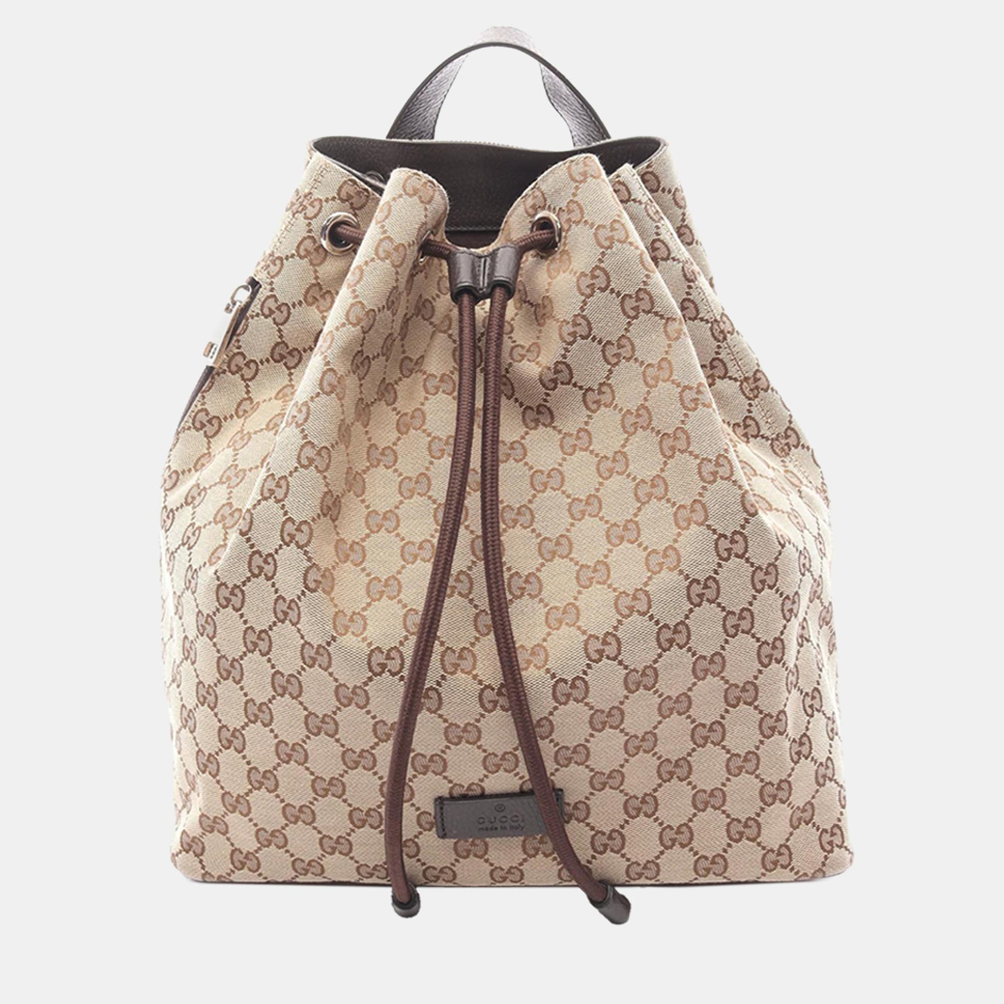 Gucci Beige GG Canvas Drawstring Backpack