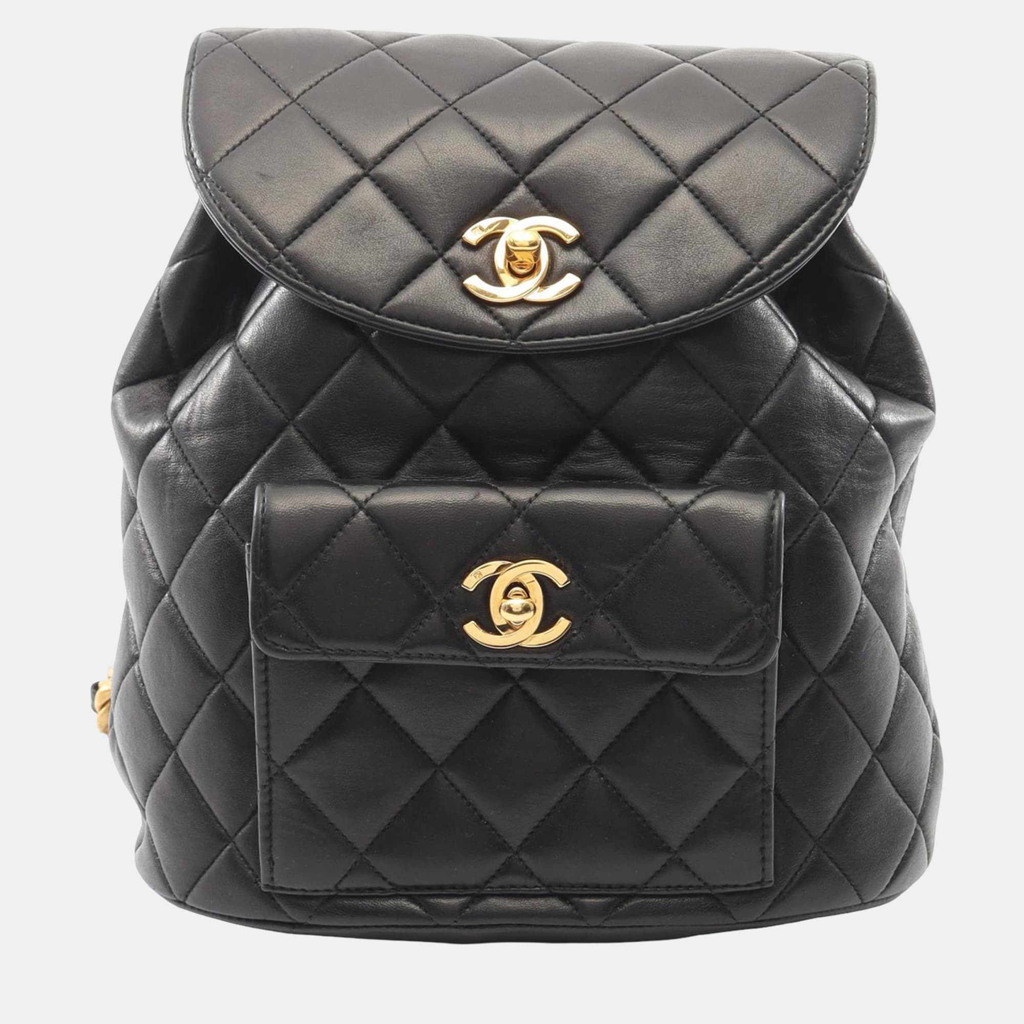 Chanel Black CC Quilted Lambskin Backpack