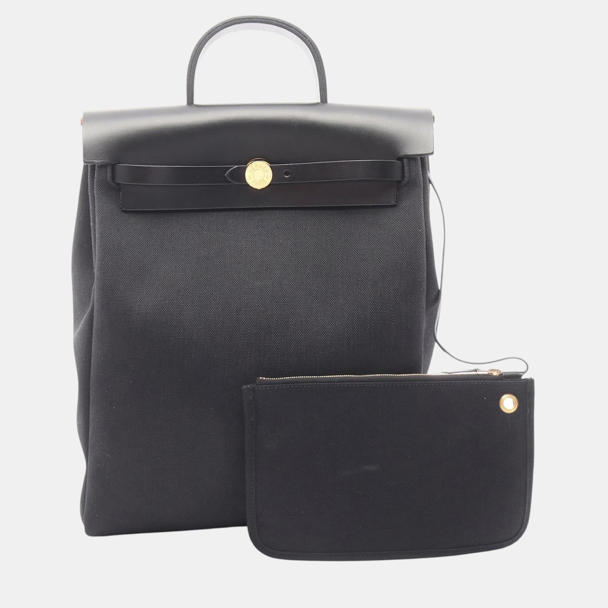 Hermes Black Toile Herbag A Dos Zip Backpack