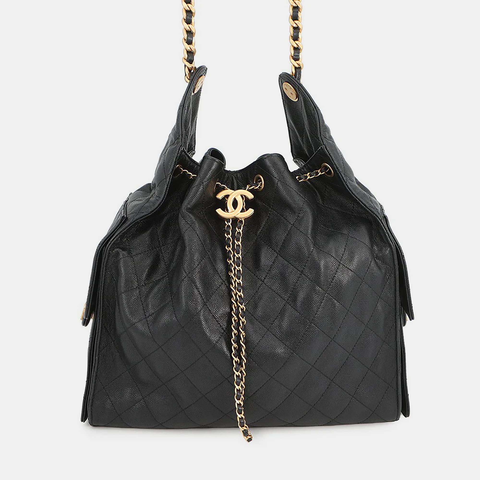 Chanel Chanel25 Black Caviar Leather Size Medium
