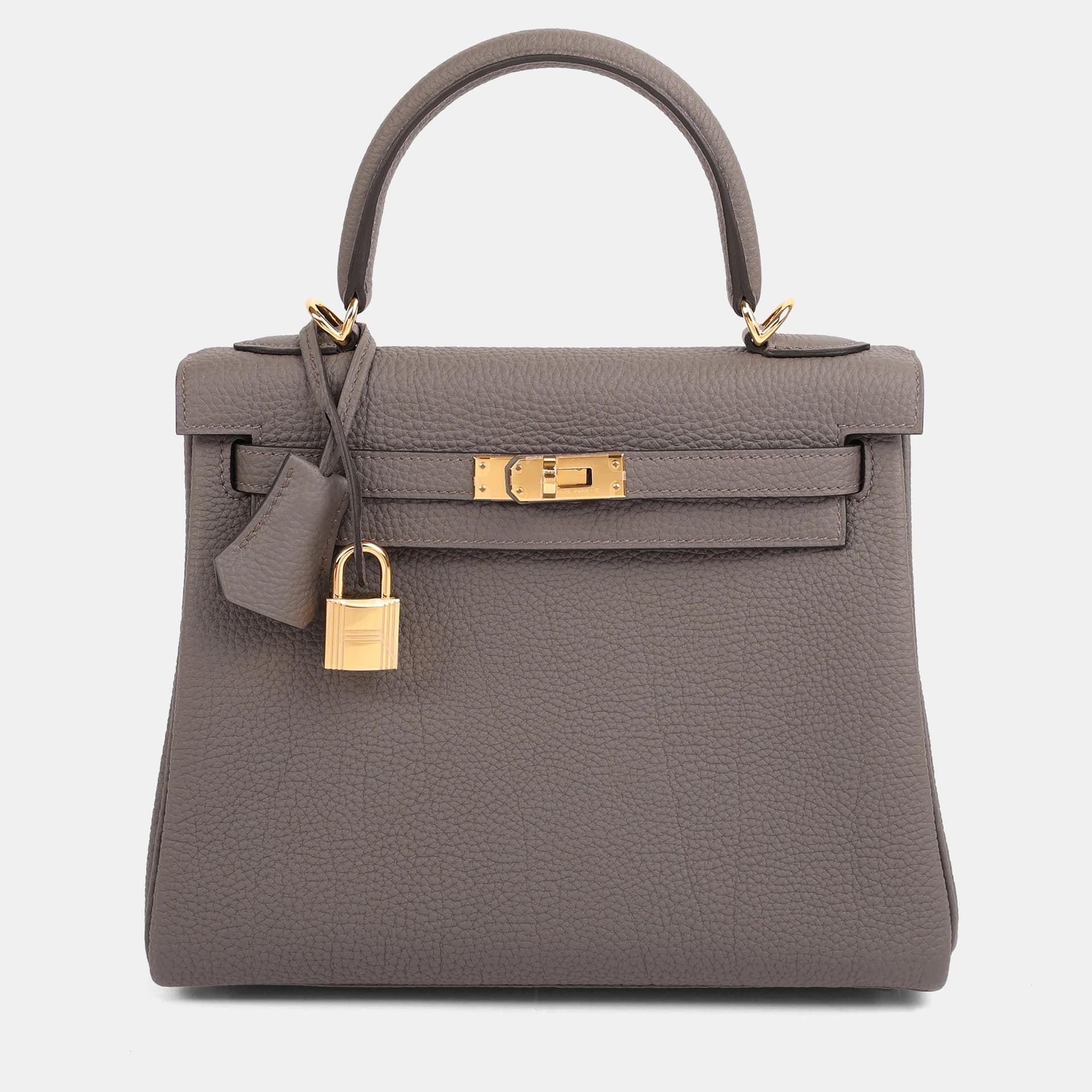 Hermes Etain Togo Retourne Kelly 25 Top Handle Bag