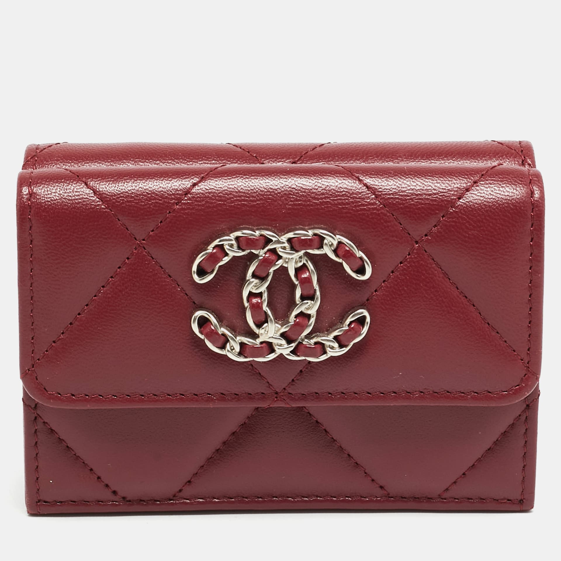 Chanel 19 Red Quilted Leather Compact Wallet