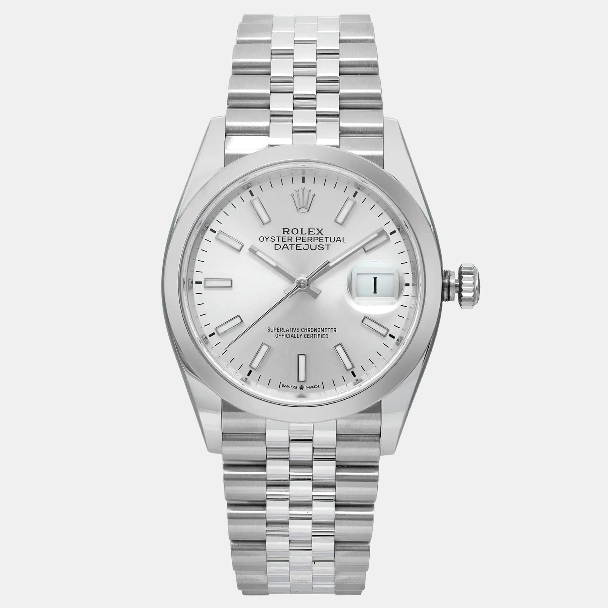 Rolex Silver Datejust 126200 Stainless Steel Automatic Men's Wristwatch 36mm