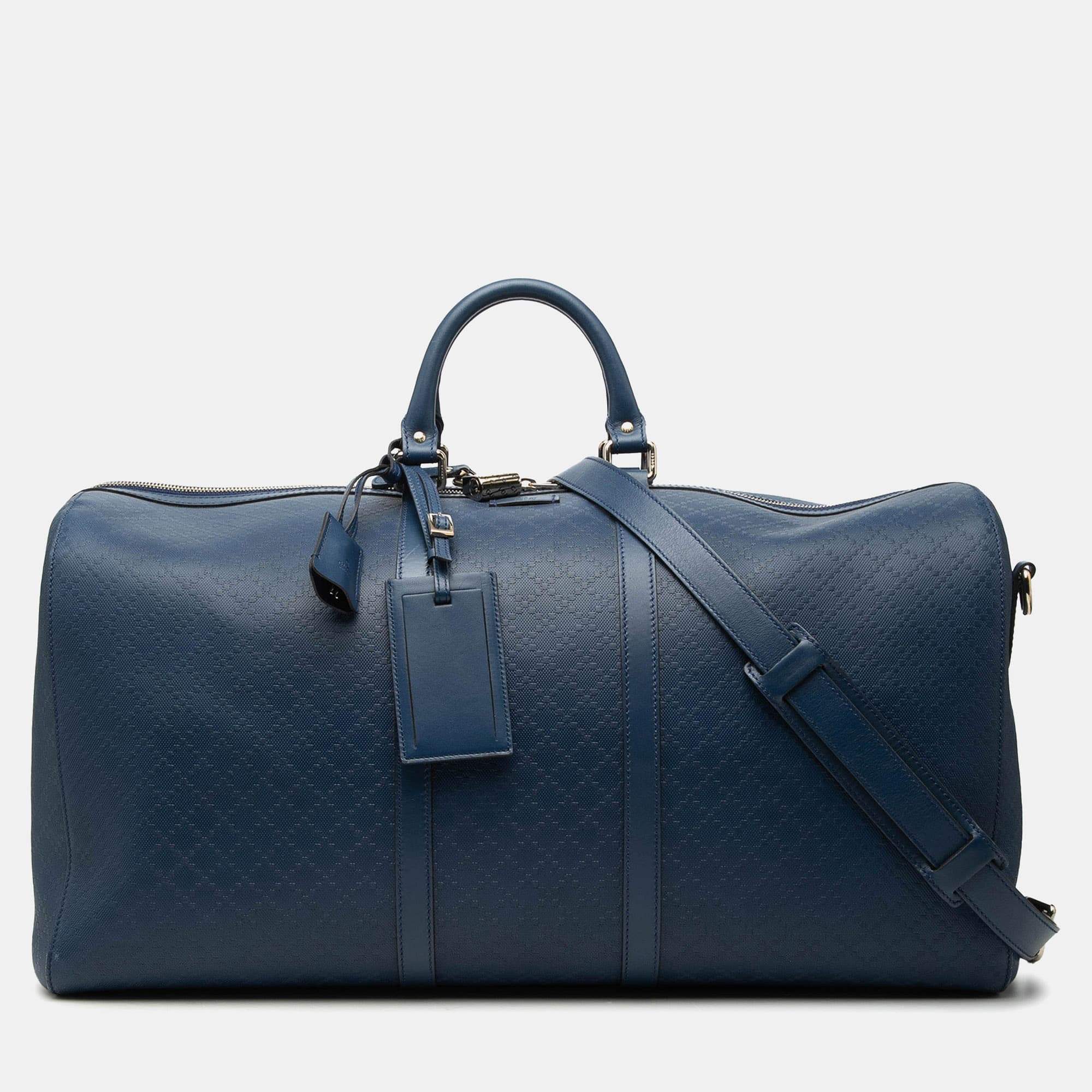 Gucci Blue Large Diamante Bright Leather Carry On Duffle Bag