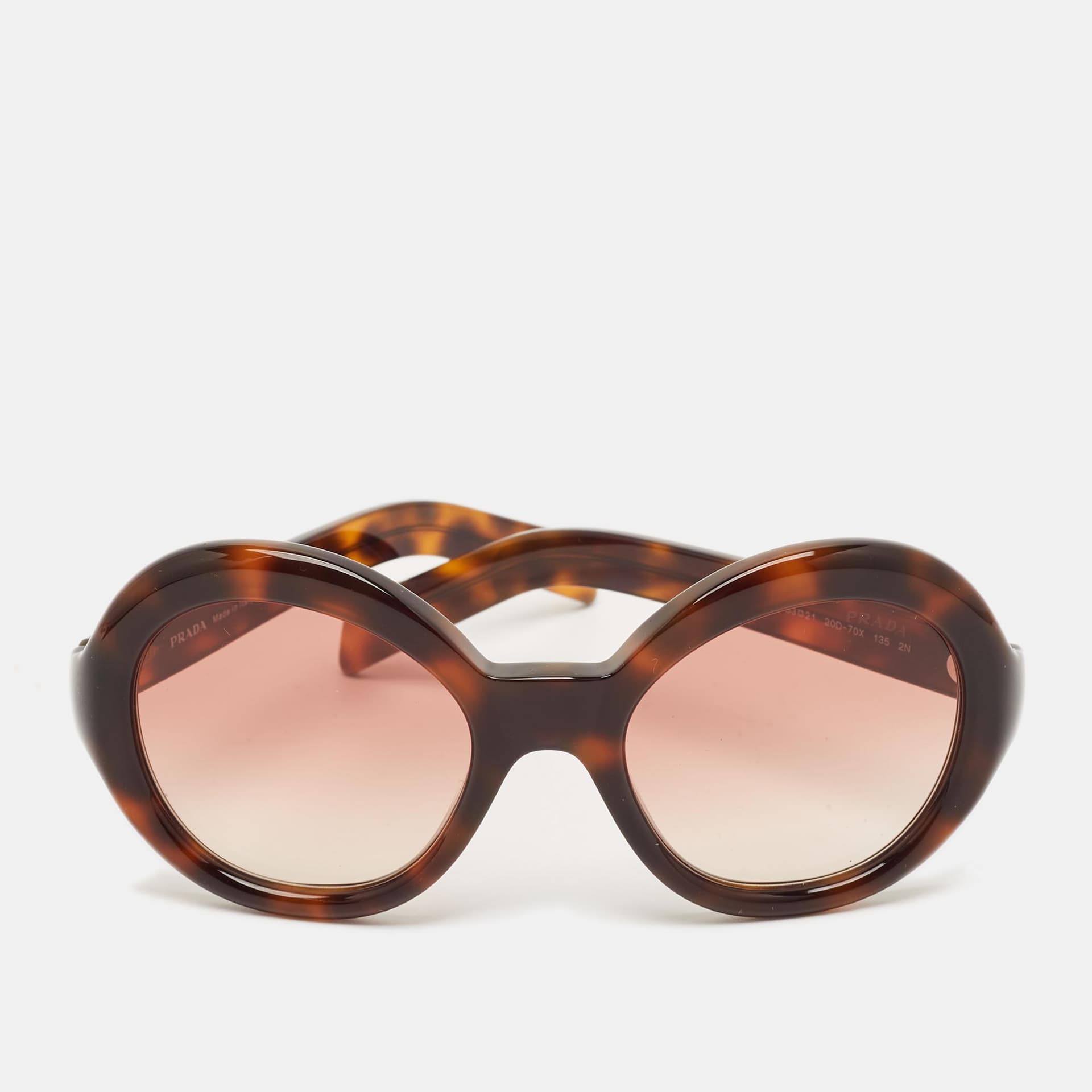 Prada Tortoise Brown Gradient SPR D08-U Frame Round Sunglasses