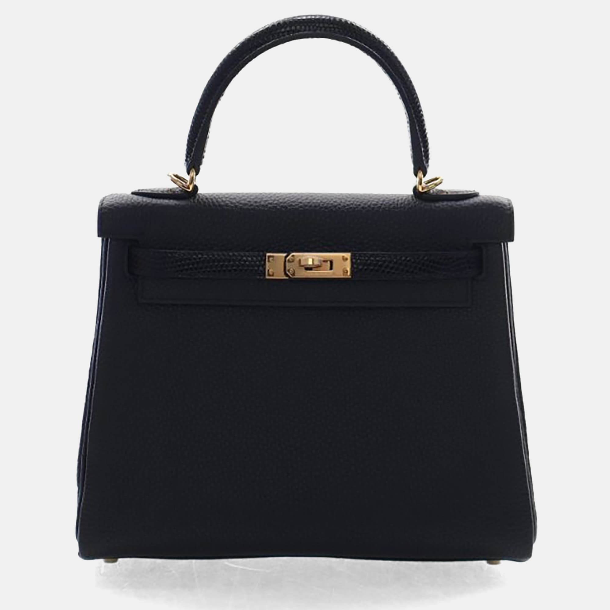 Hermes Noir Togo Lizard Touch Kelly 25