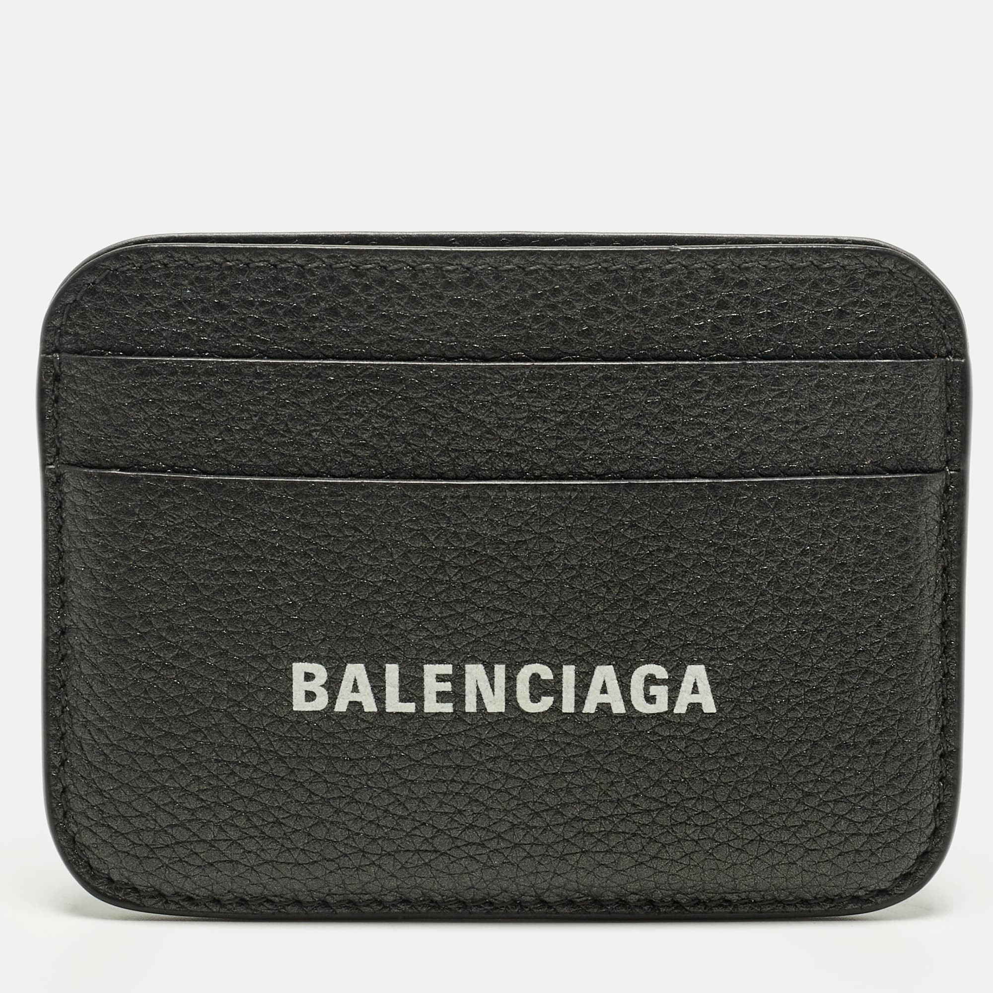 Balenciaga Logo Grey Leather Slim Card Holder