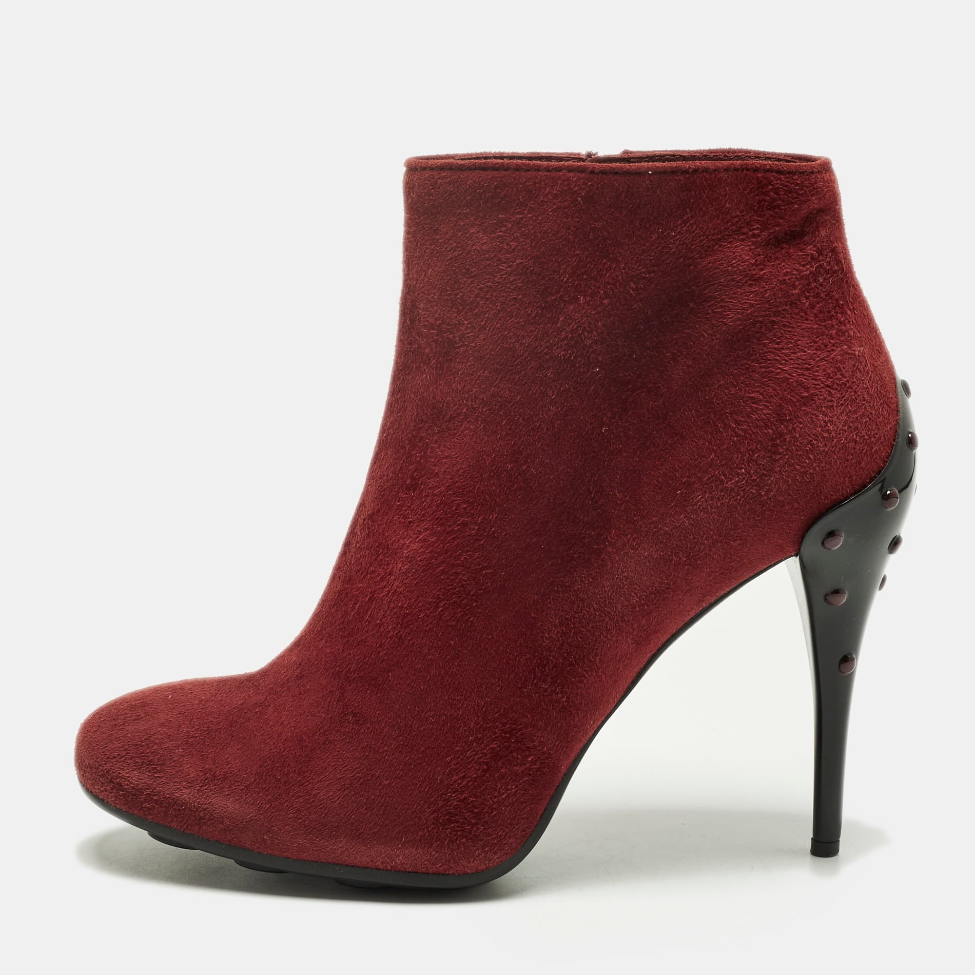 Tod's Size 37 Burgundy Suede Ankle Length Boots
