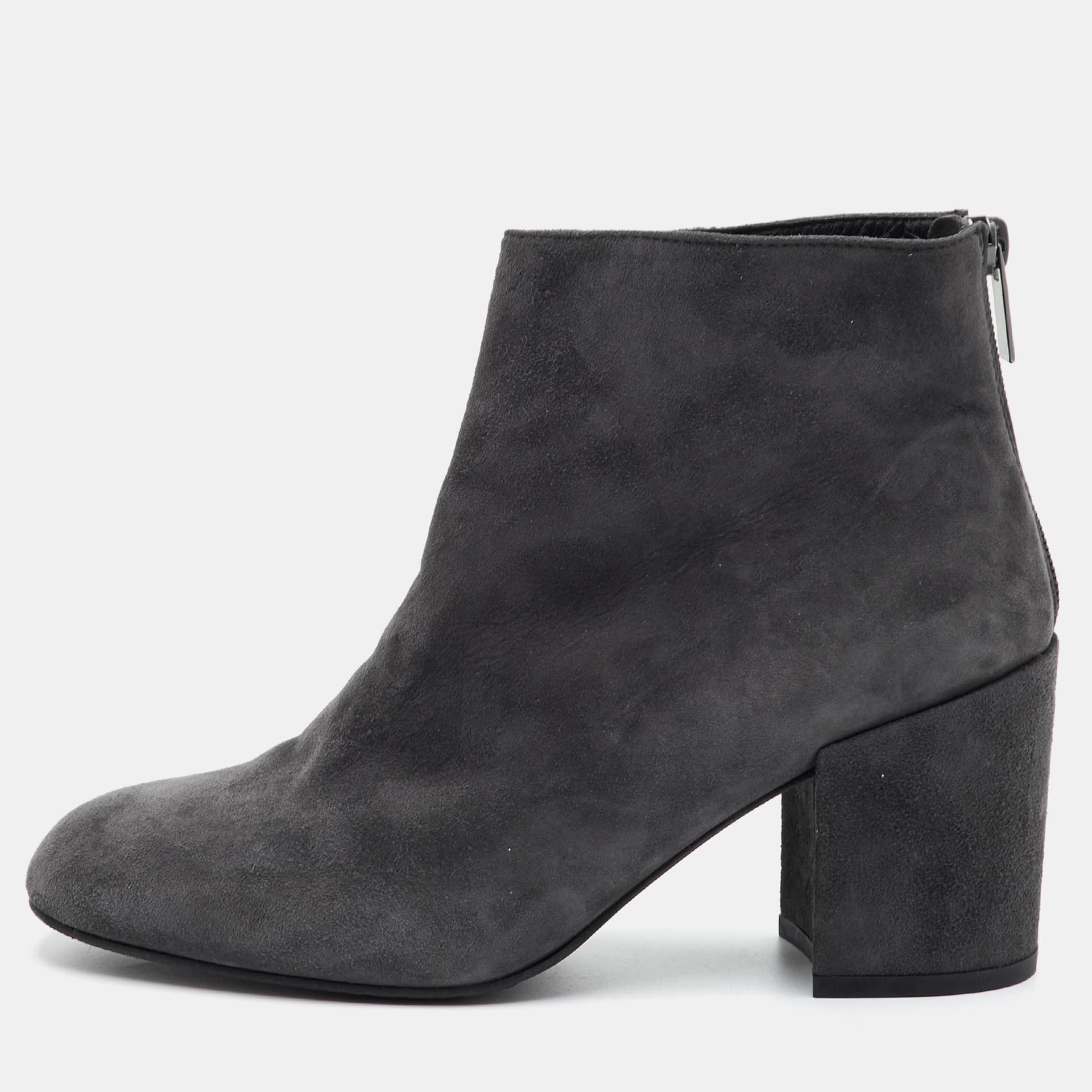 Stuart Weitzman Size 37 Dark Grey Suede Ankle Length Boots