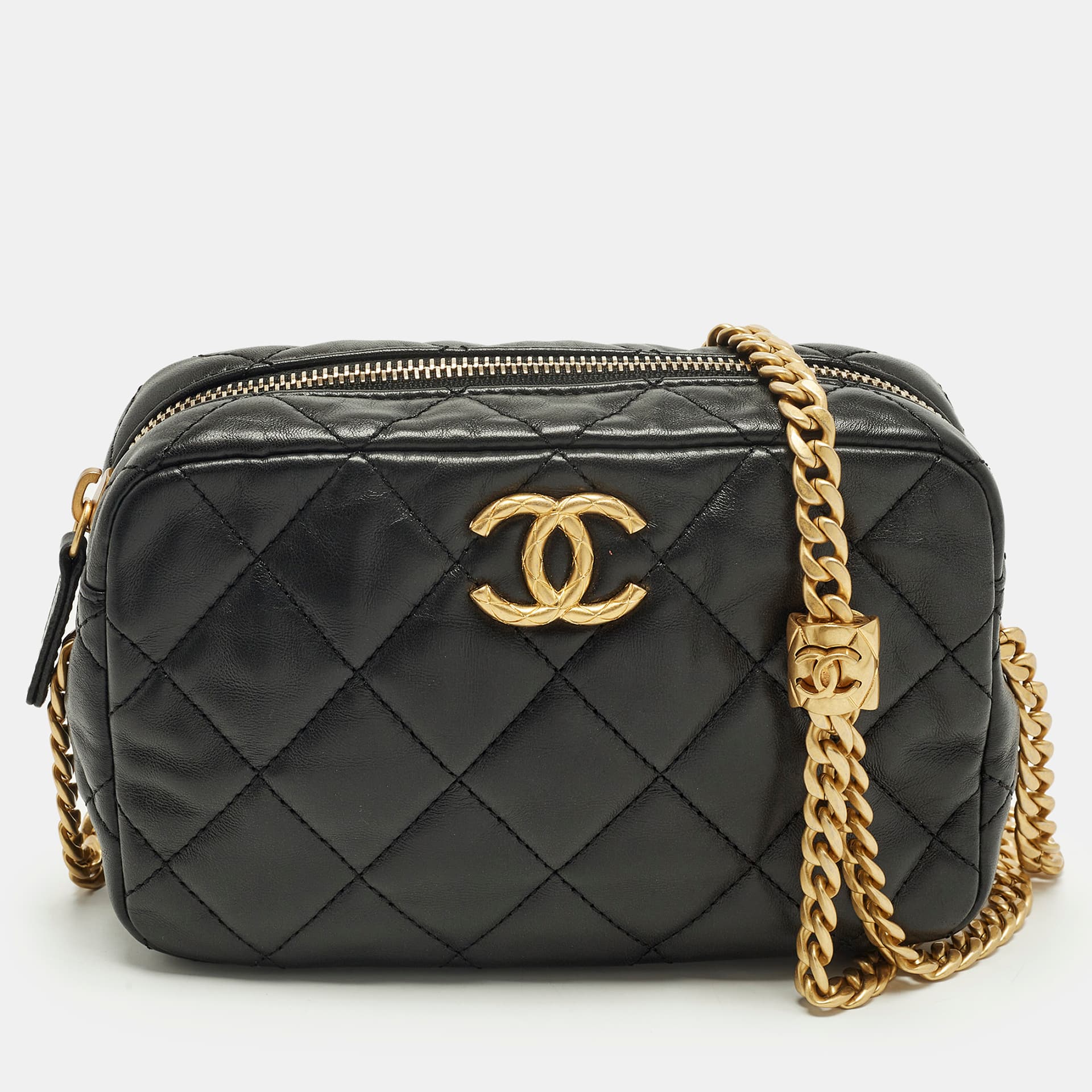 Chanel CC Black Quilted Leather Camera Bag