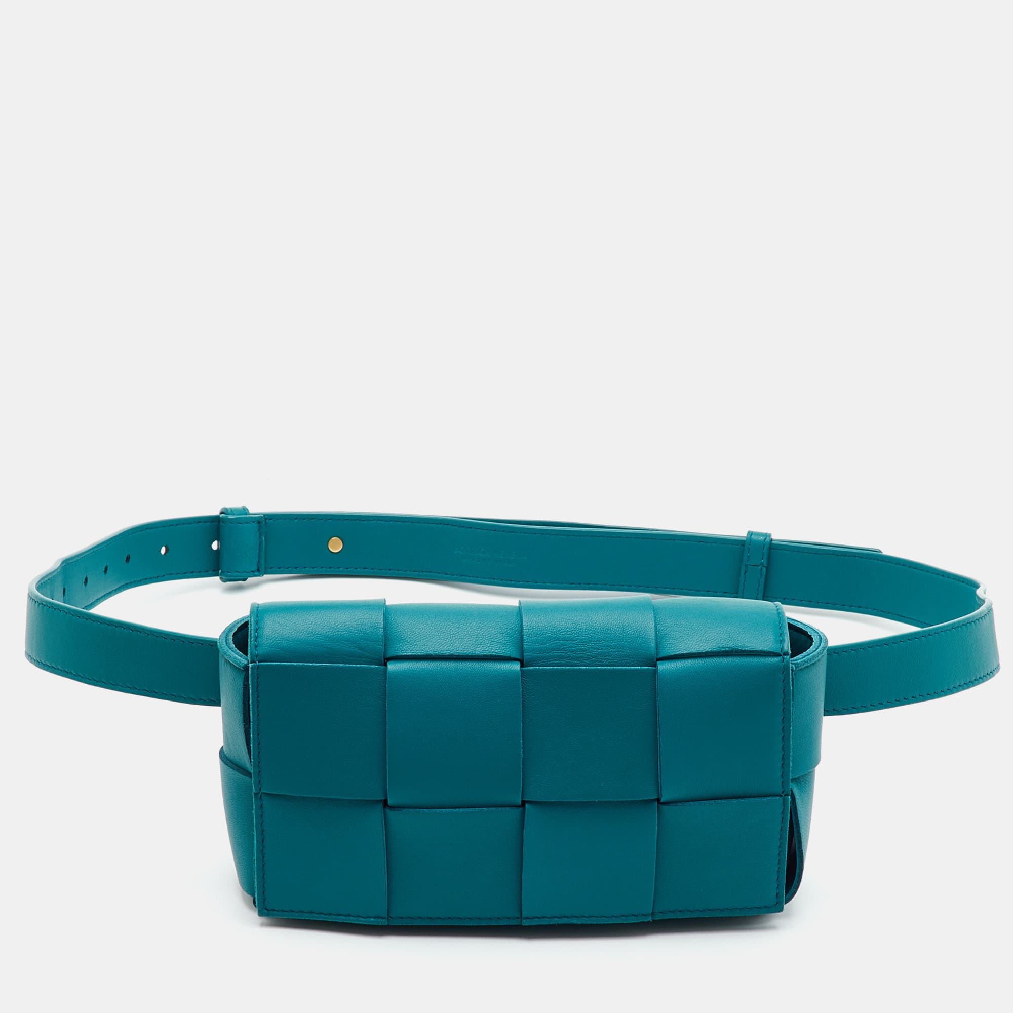 Bottega Veneta Cassette Dark Teal Green Leather Belt Bag