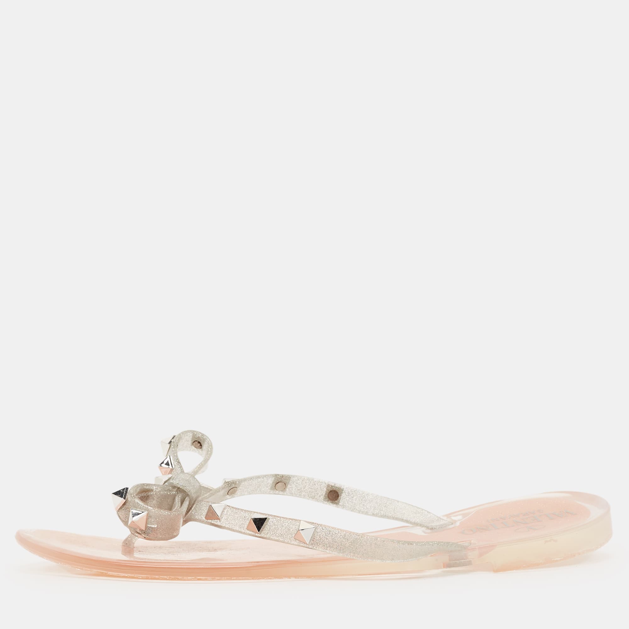 Valentino Rockstud Size 39 Silver Jelly Thong Flats