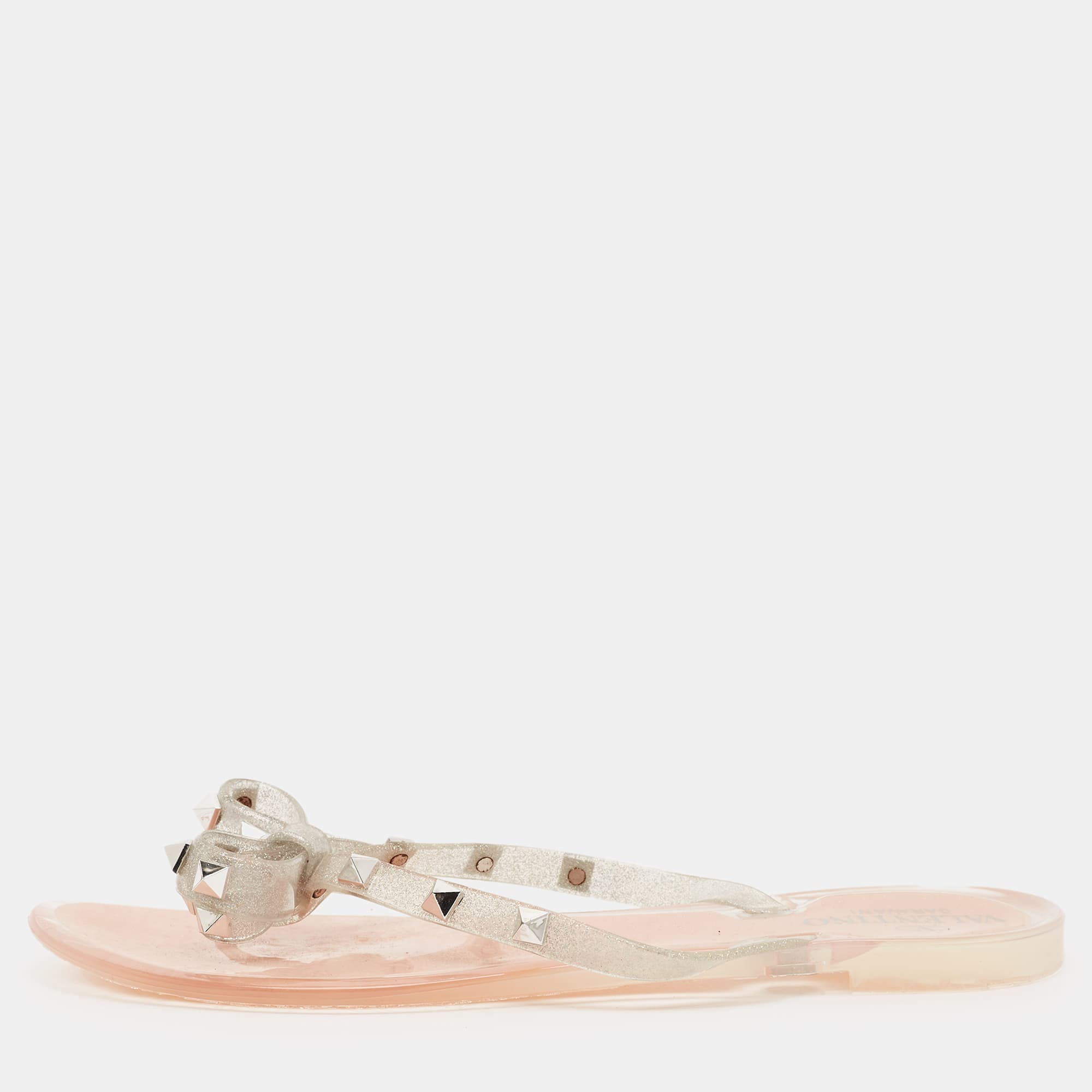 Valentino Rockstud Size 39 Silver Jelly Thong Flats