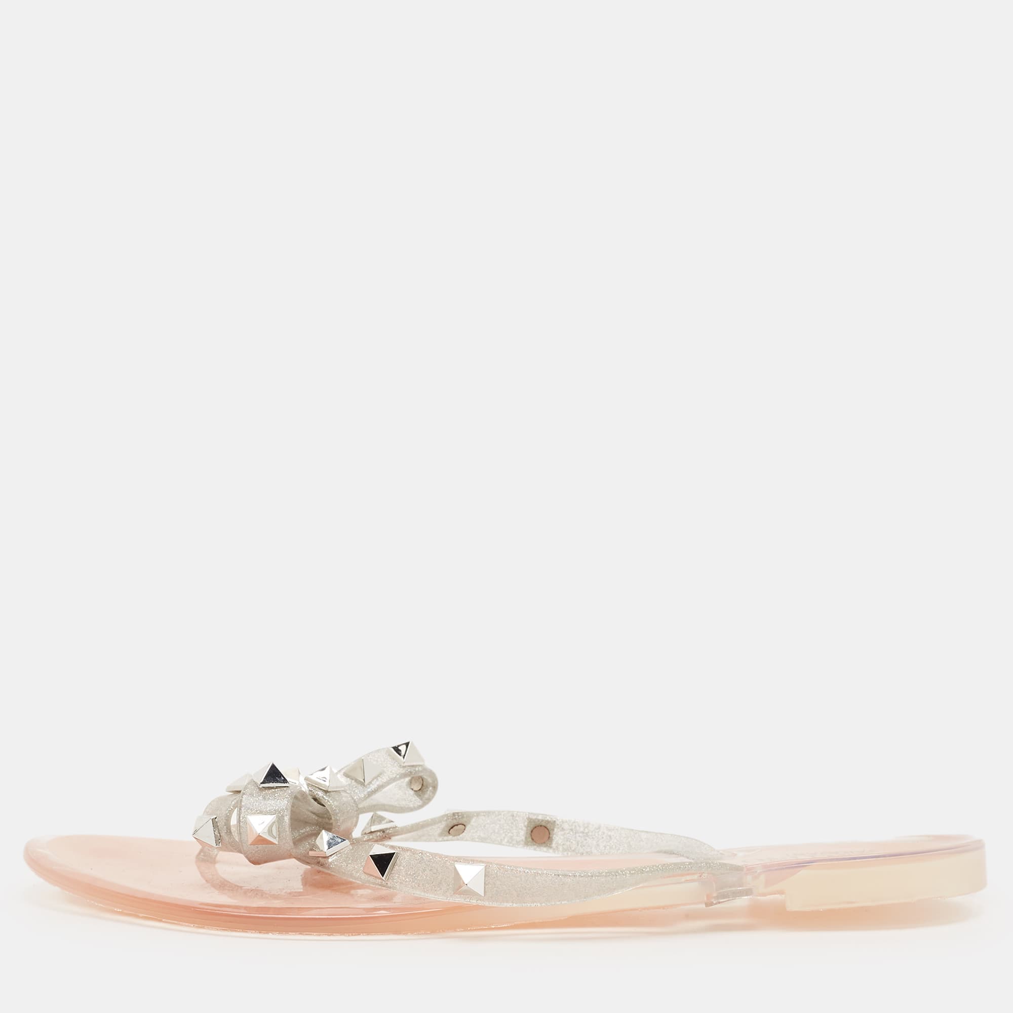 Valentino Rockstud Size 39 Silver Jelly Thong Flats