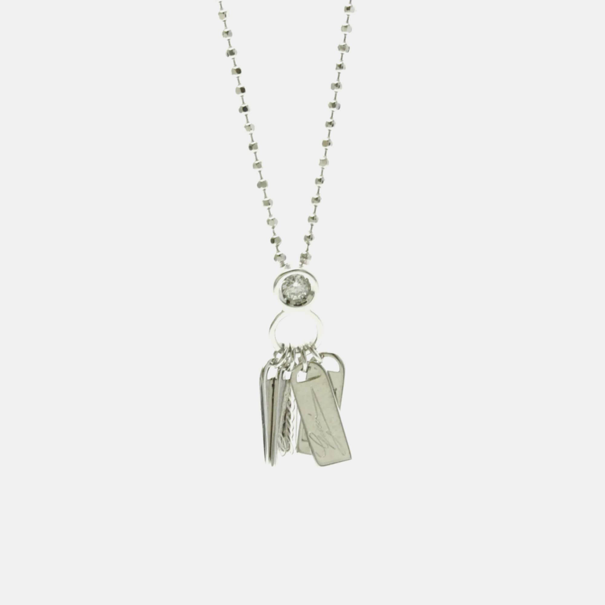 Gucci Plate Tag Diamond Necklace 18K White Gold Pendant Necklace