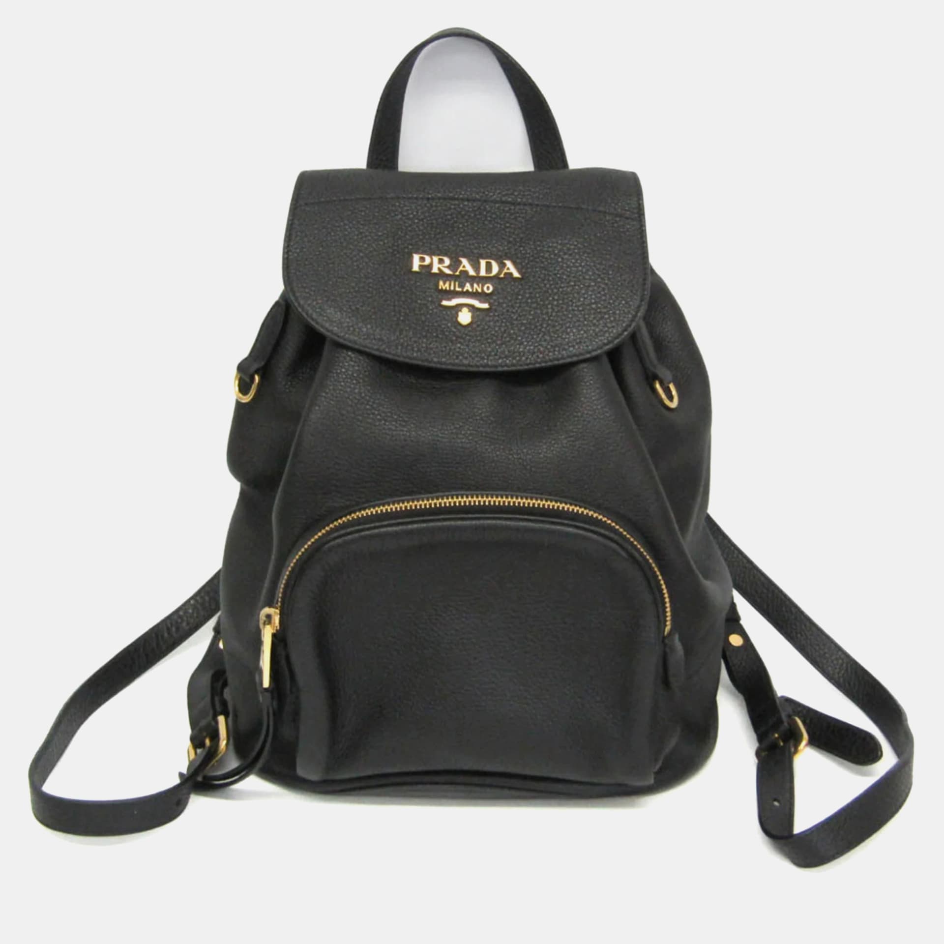 Prada Vitello Daino Leather Black Vitello Daino Leather Backpack Bag