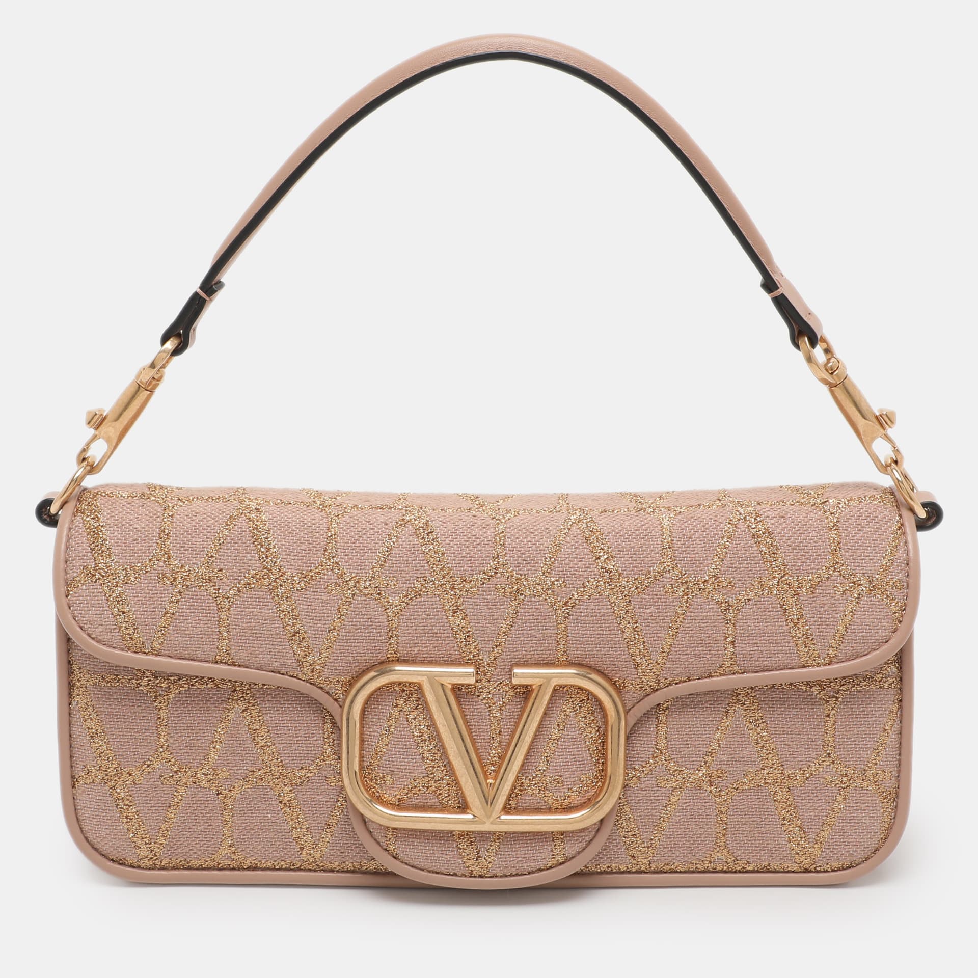Valentino Loco Dusty Pink/Gold Iconographe Canvas Flap Bag