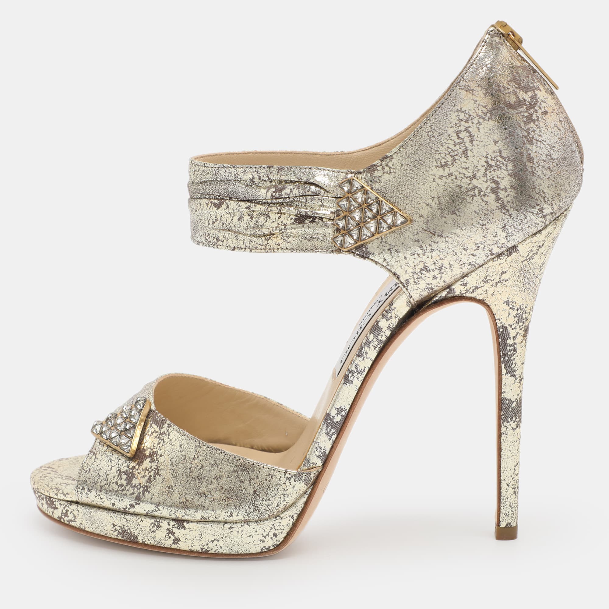 Jimmy Choo Size 40 Gold Metallic Leather Ankle Strap Sandals