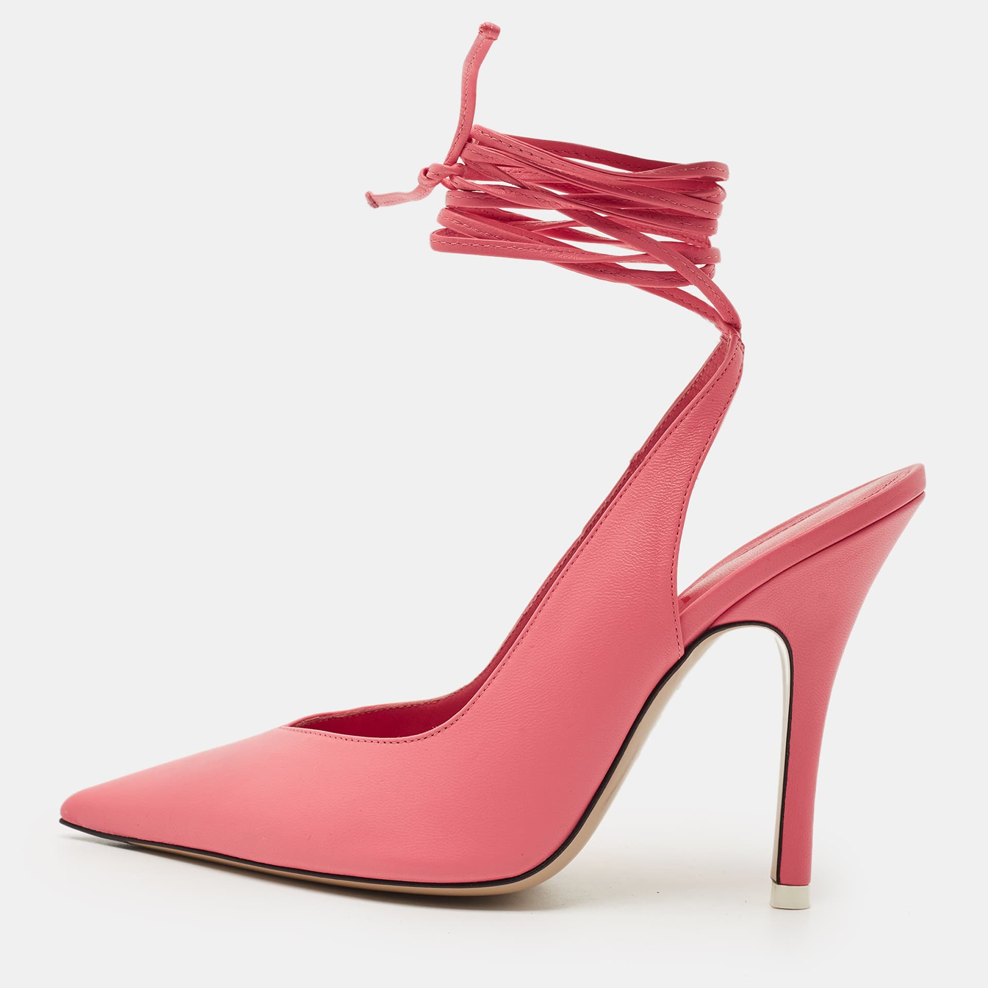 The Attico Venus Size 38.5 Pink Leather Ankle Wrap Pumps