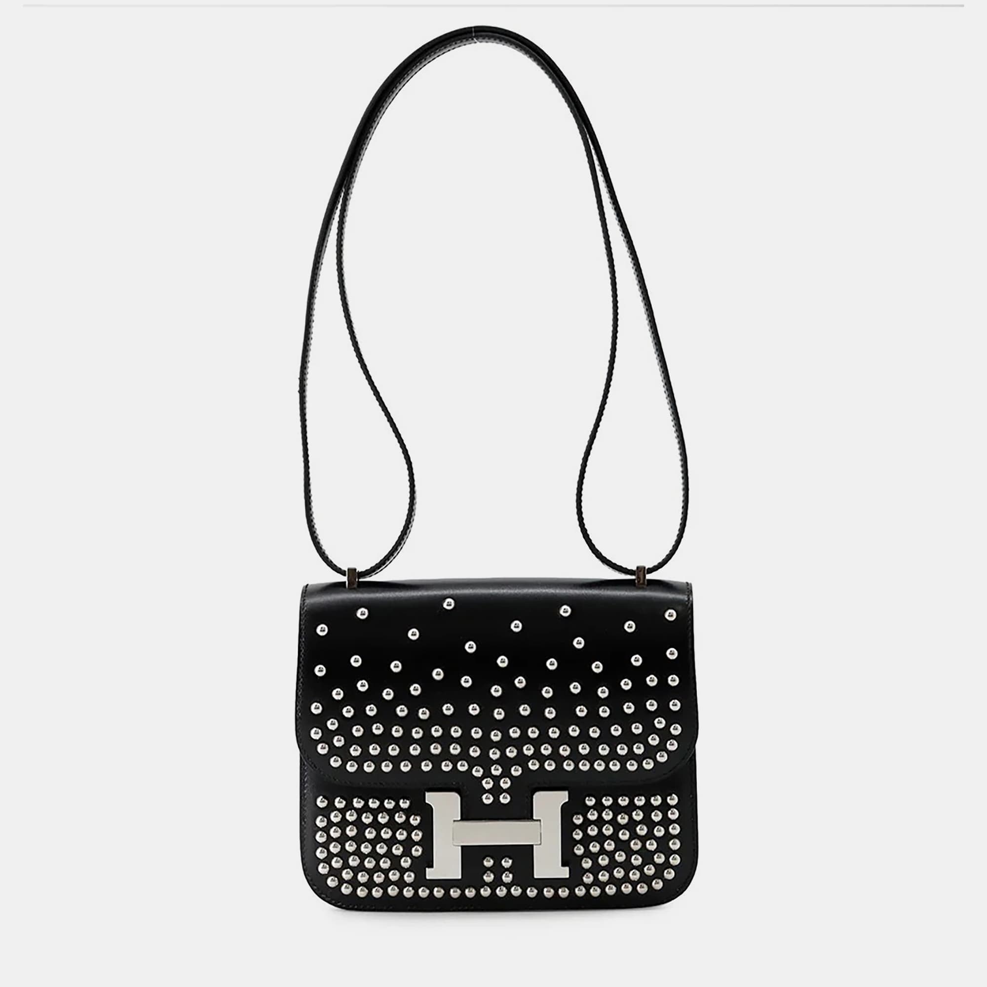 Hermes Constance3 Miroir Cloute Mini Black Box Calf Leather Bag