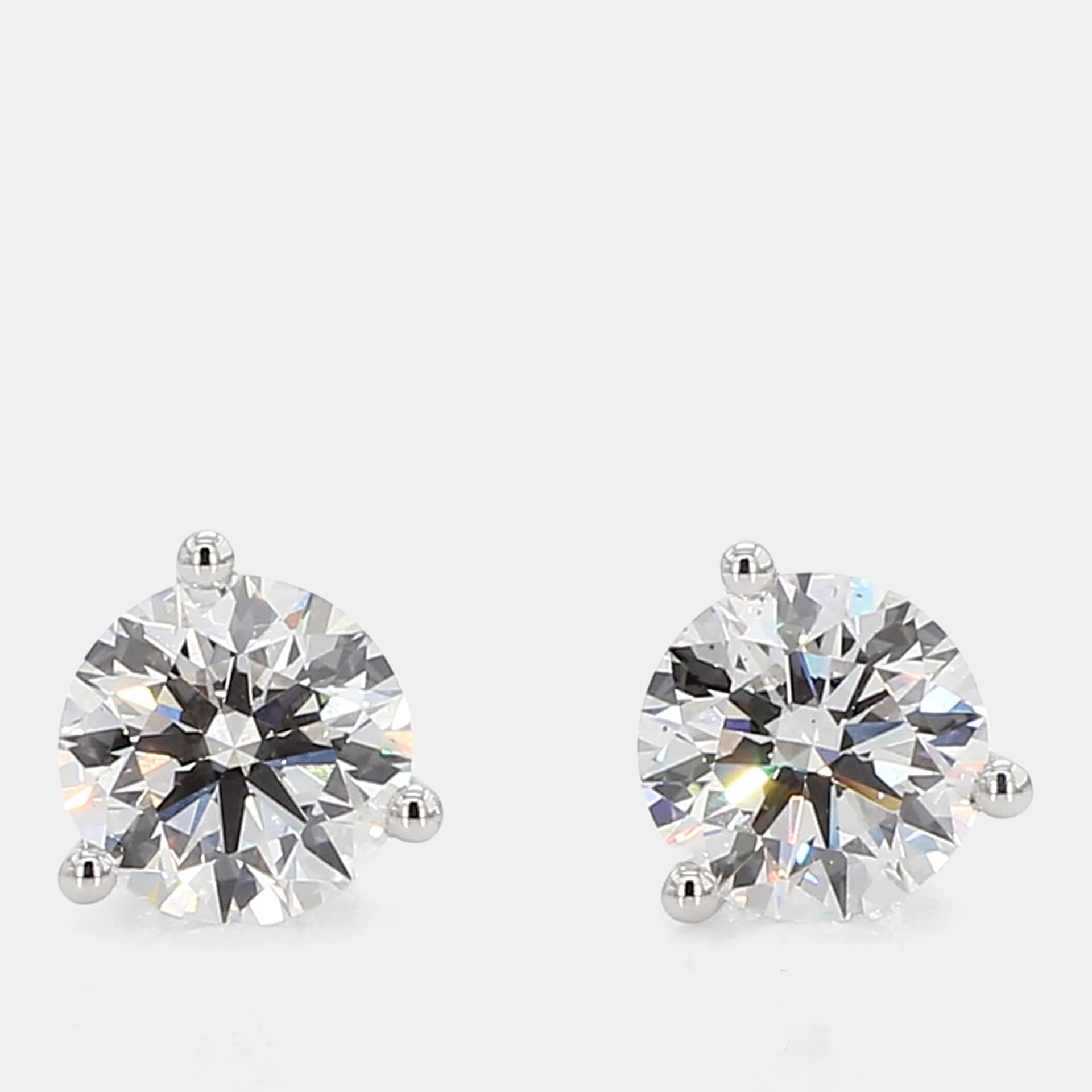 3.00 cts Round Lab Grown Diamonds 14K White Gold 3 Prong Martini Studs