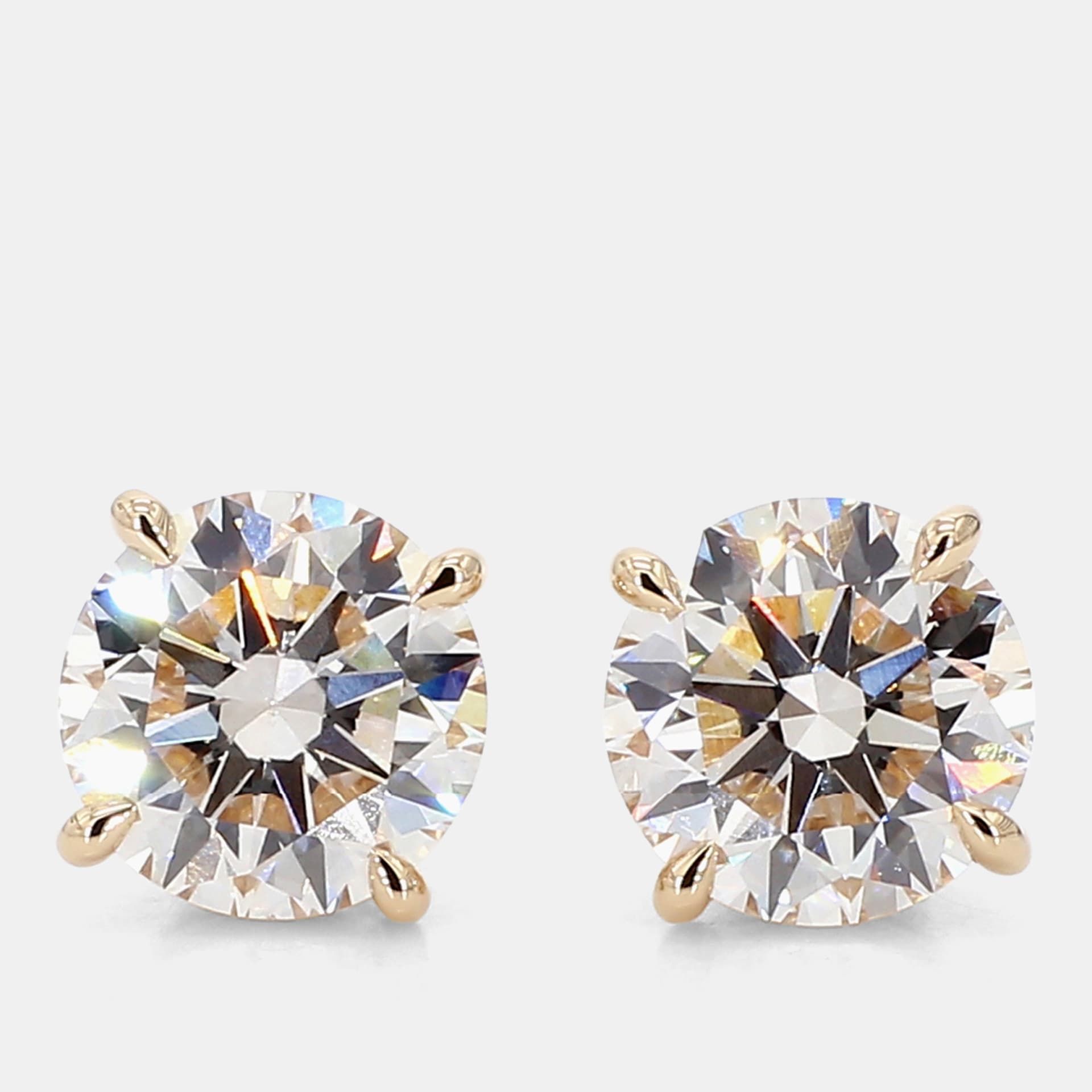 6.05 cts Round Lab Grown Diamonds 14K Yellow Gold 4 Prong Basket  Studs