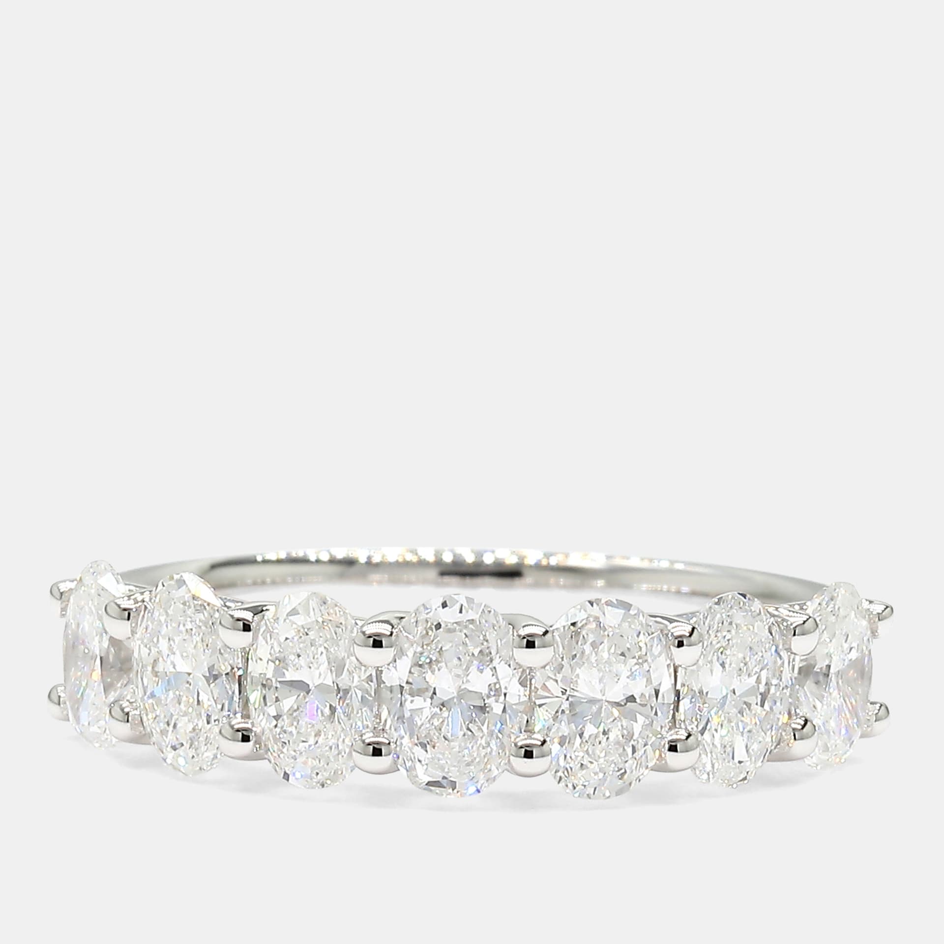 2.02 cts Oval Lab Grown Diamonds 14K White Gold 7  Stone Wedding Band US 7
