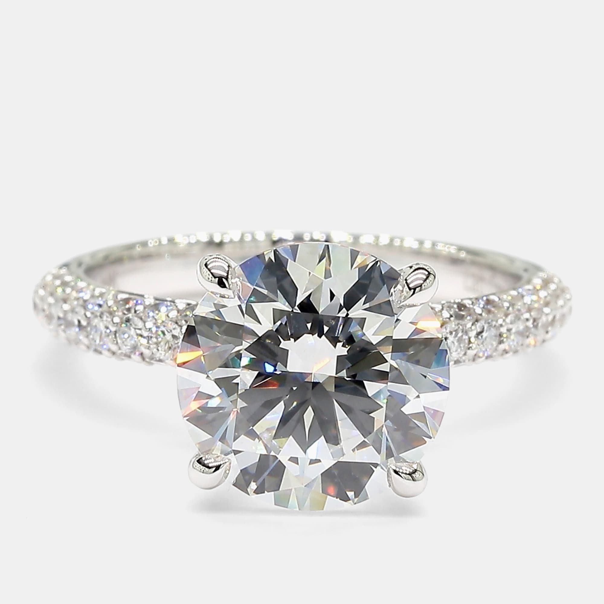 3.81 Round Lab Grown Diamonds 14k White Gold Pave Engagement Ring