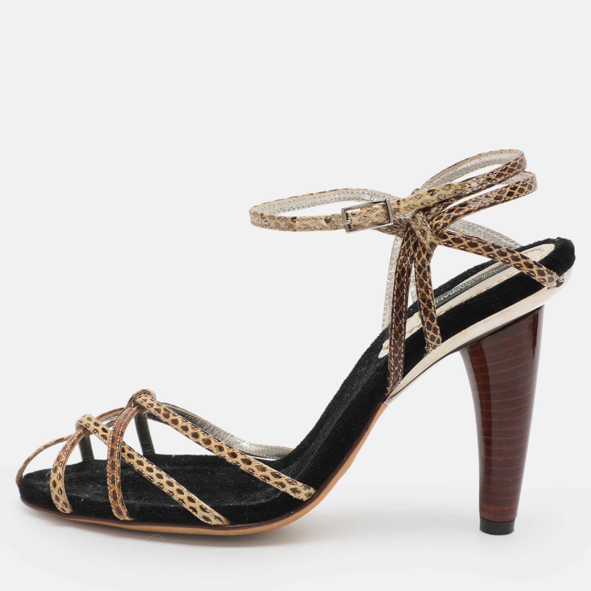 Dolce & Gabbana Size 36 Beige Snakeskin Leather Ankle Strap Sandals