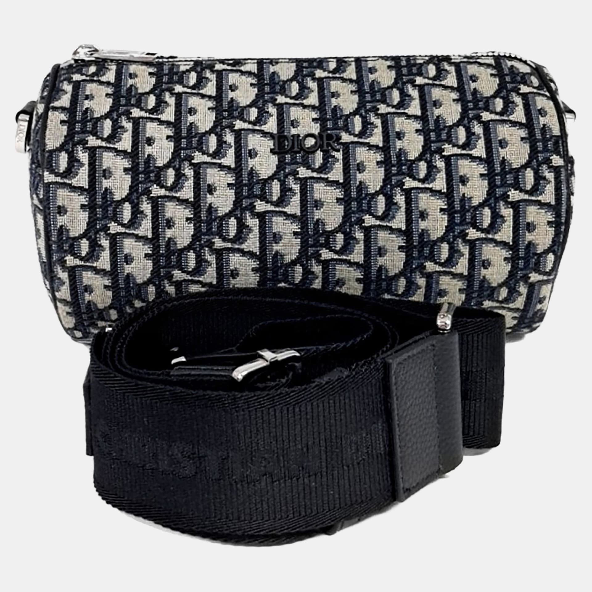 Dior Navy Blue Fabric Oblique Roller Bag