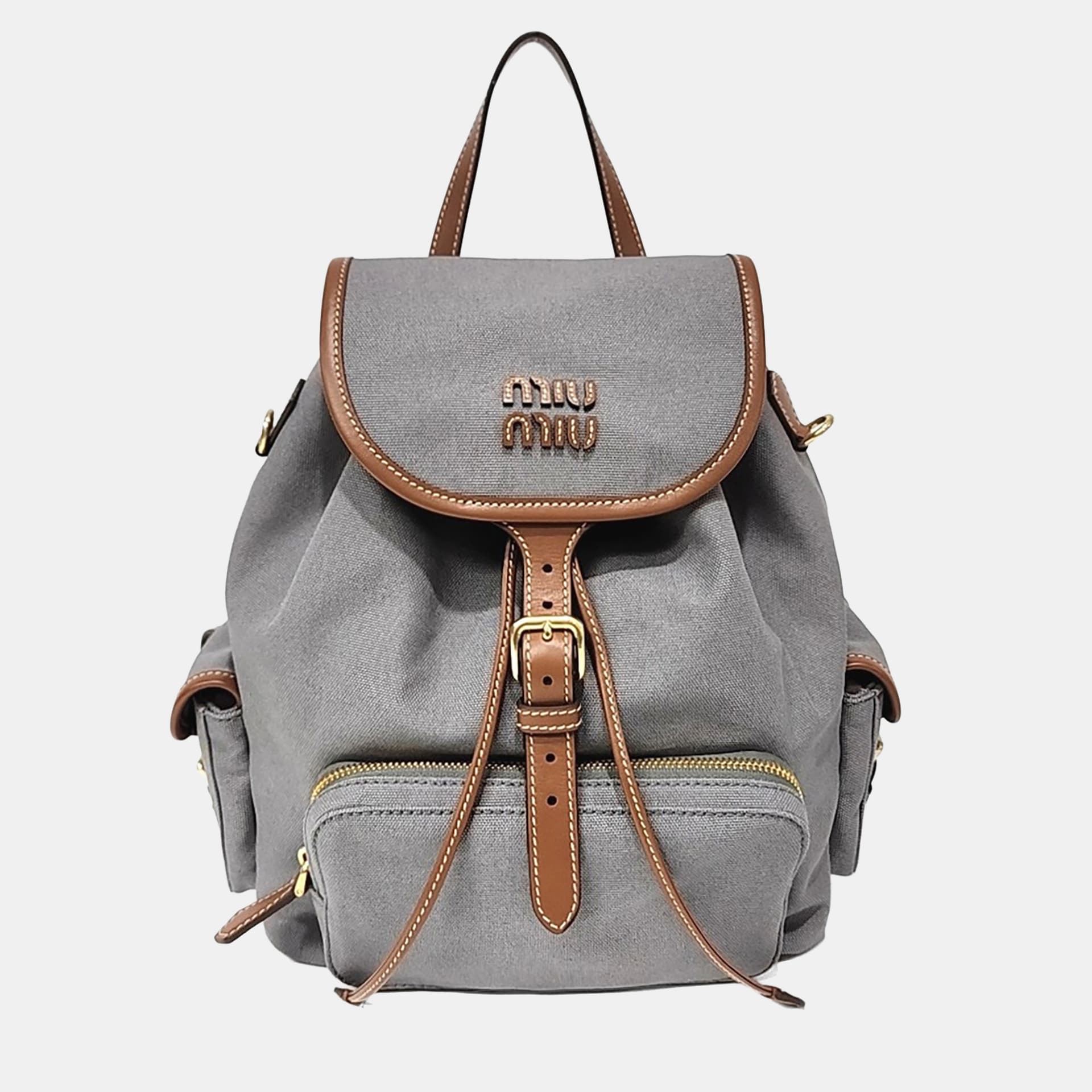 Miu Miu Grey Fabric Canvas Backpack Medium