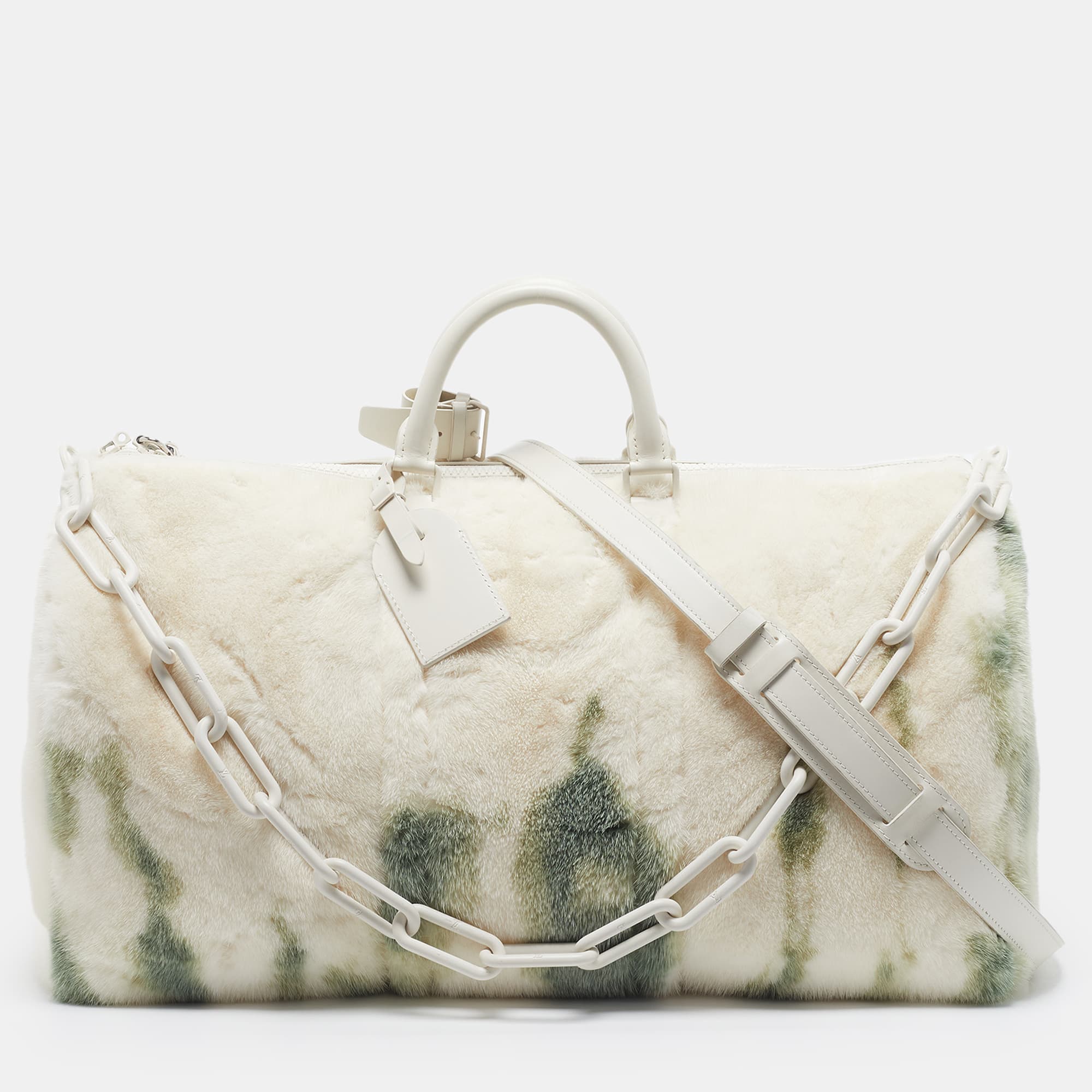 Louis Vuitton Keepall Bandouliere 50 Vison Blanc Mink Fur Duffel Bag