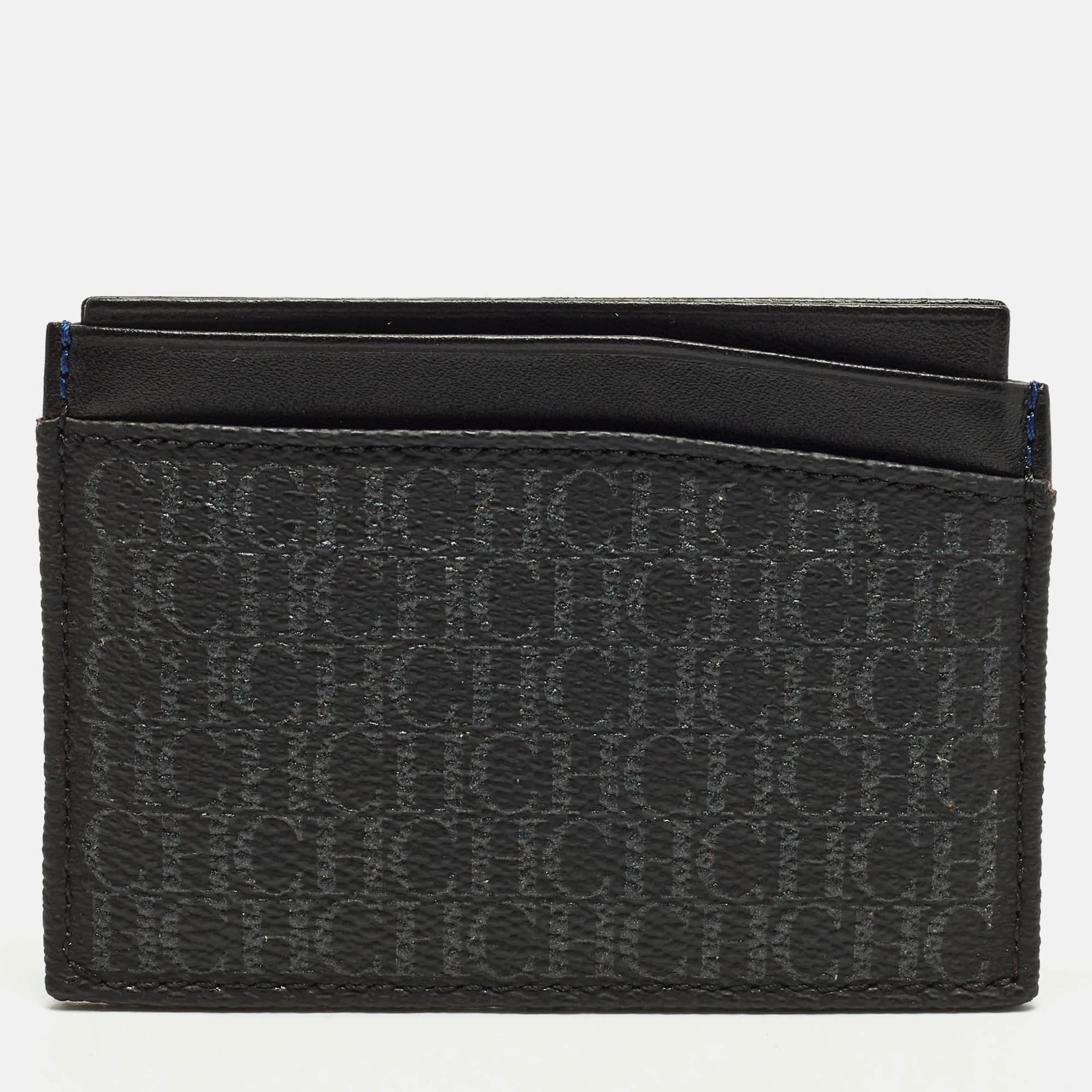CH Carolina Herrera Black/Grey Monogram Coated Canvas and Leather Card Holder