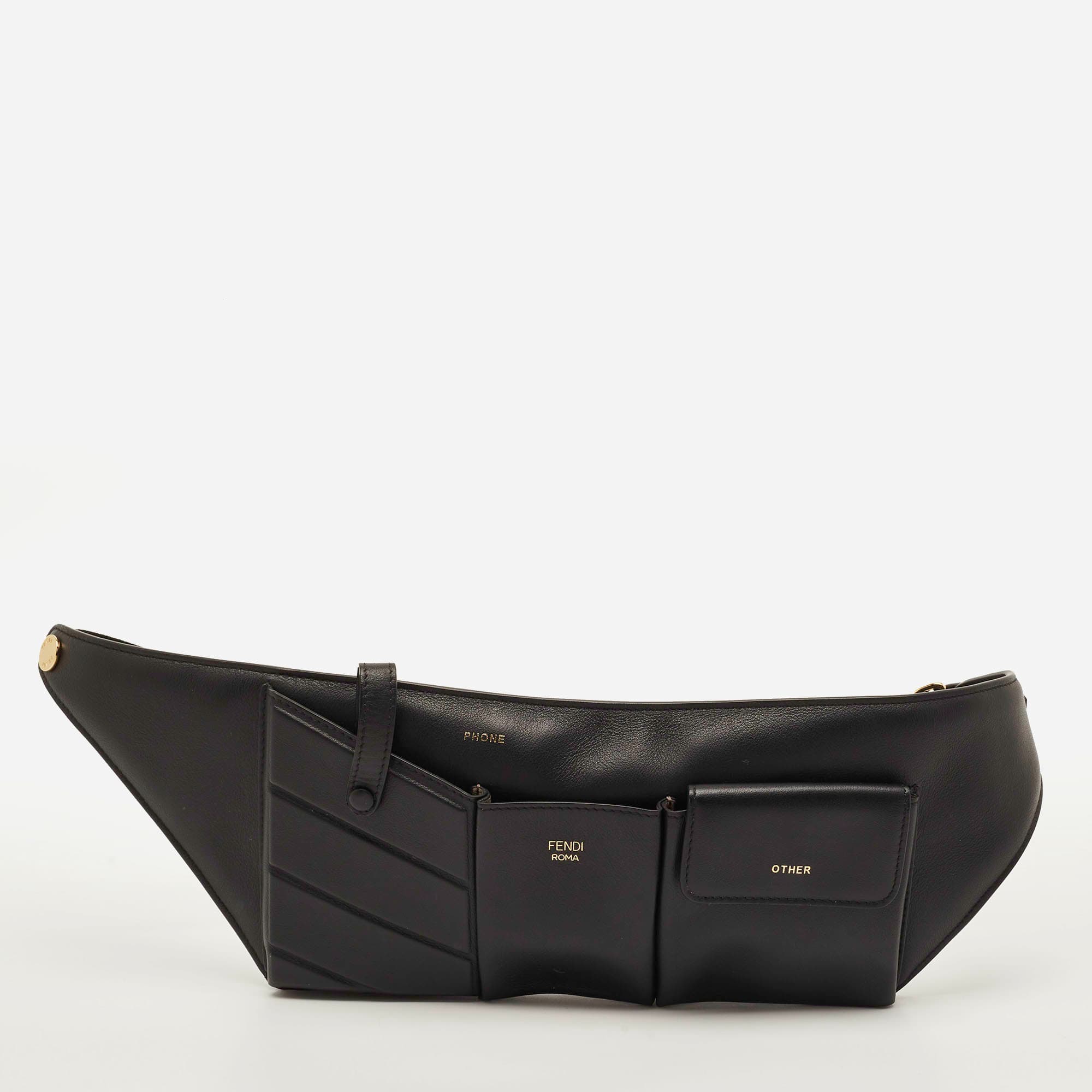 Fendi Black Leather and Mesh 3 Pockets Belt Bag