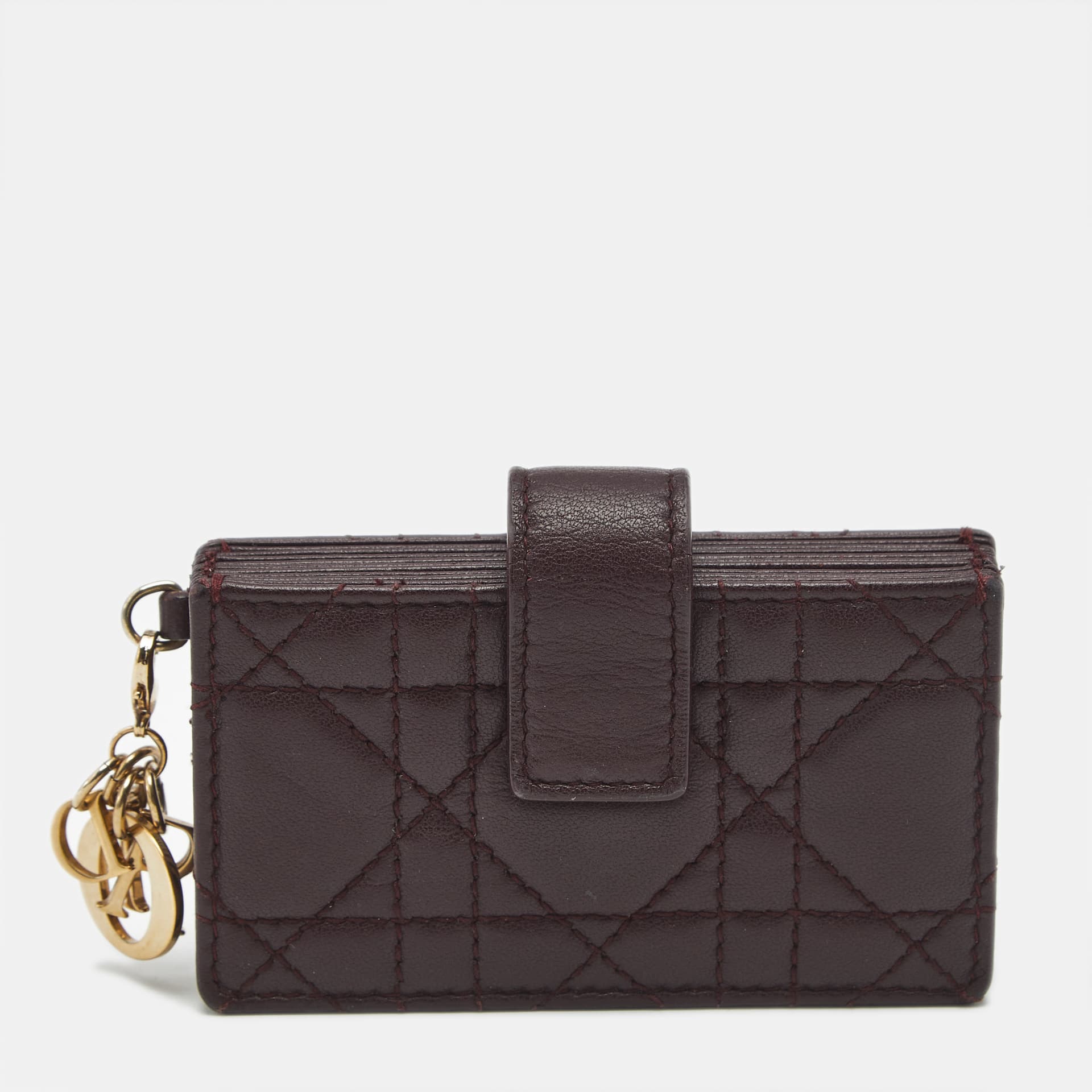 Dior Lady Dior 5 Gusset Burgundy Cannage Leather Card Case