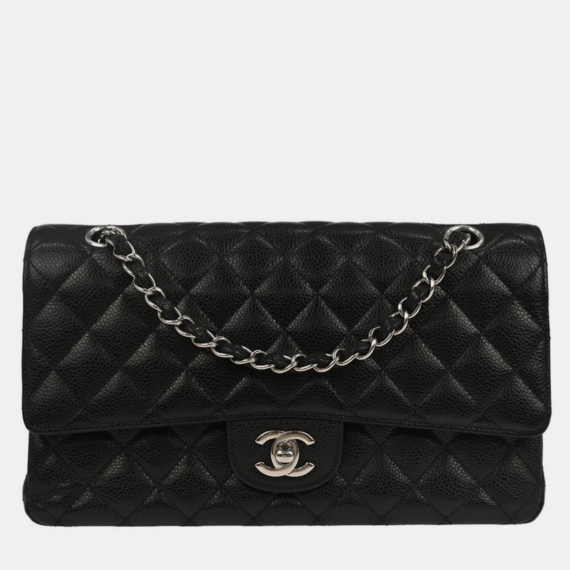 Chanel Black Calfskin Medium Classic Double Flap Shoulder Bag