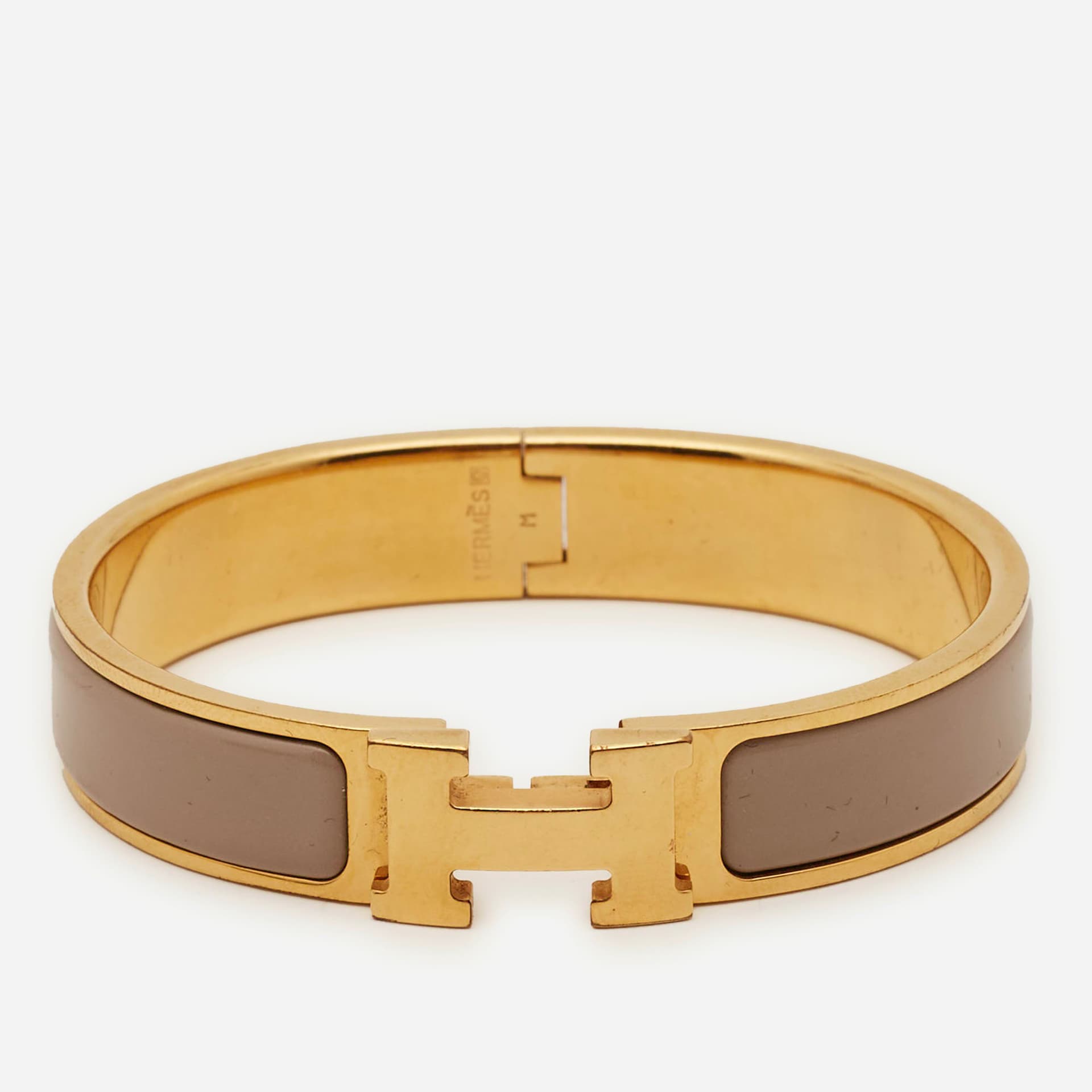 Hermes Clic H Beige Enamel Gold Plated Bracelet