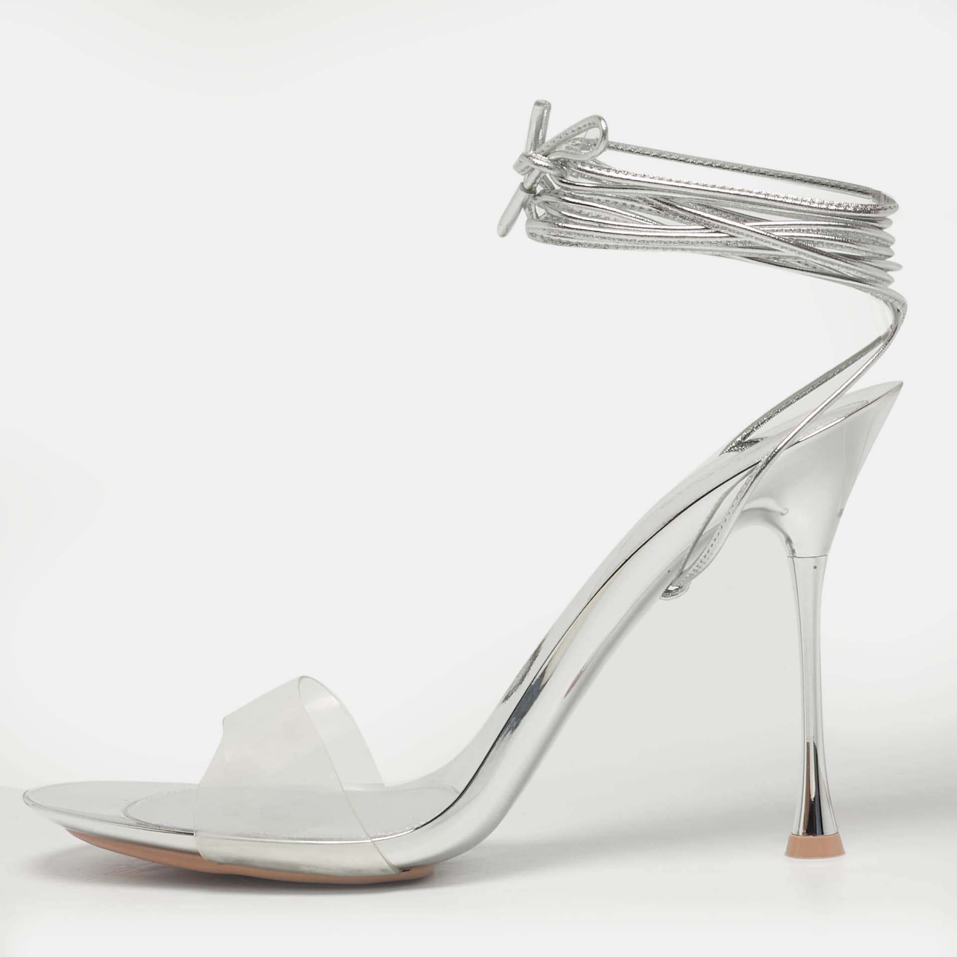 Gianvito Rossi Spice Size 39.5 Silver/Transparent Leather and PVC Ankle Strap Sandals